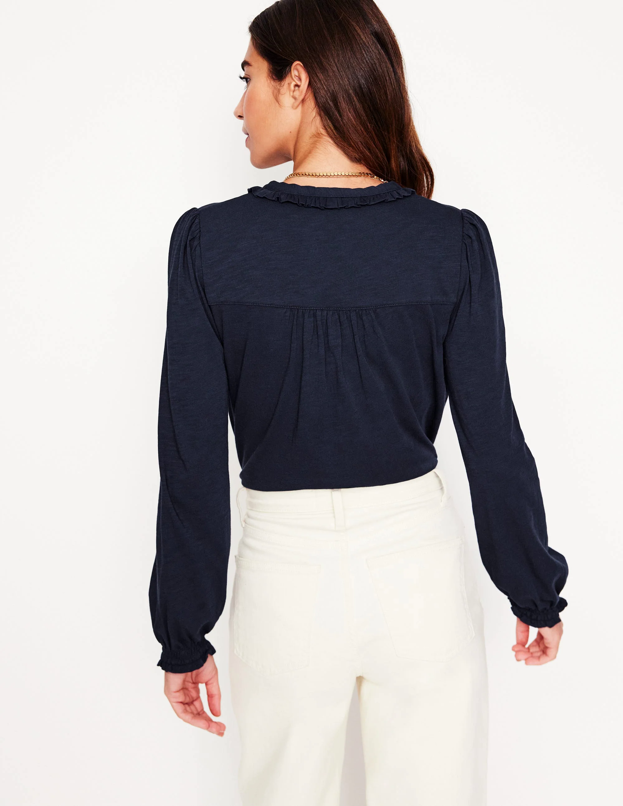 Ruffled Henley Top-Navy