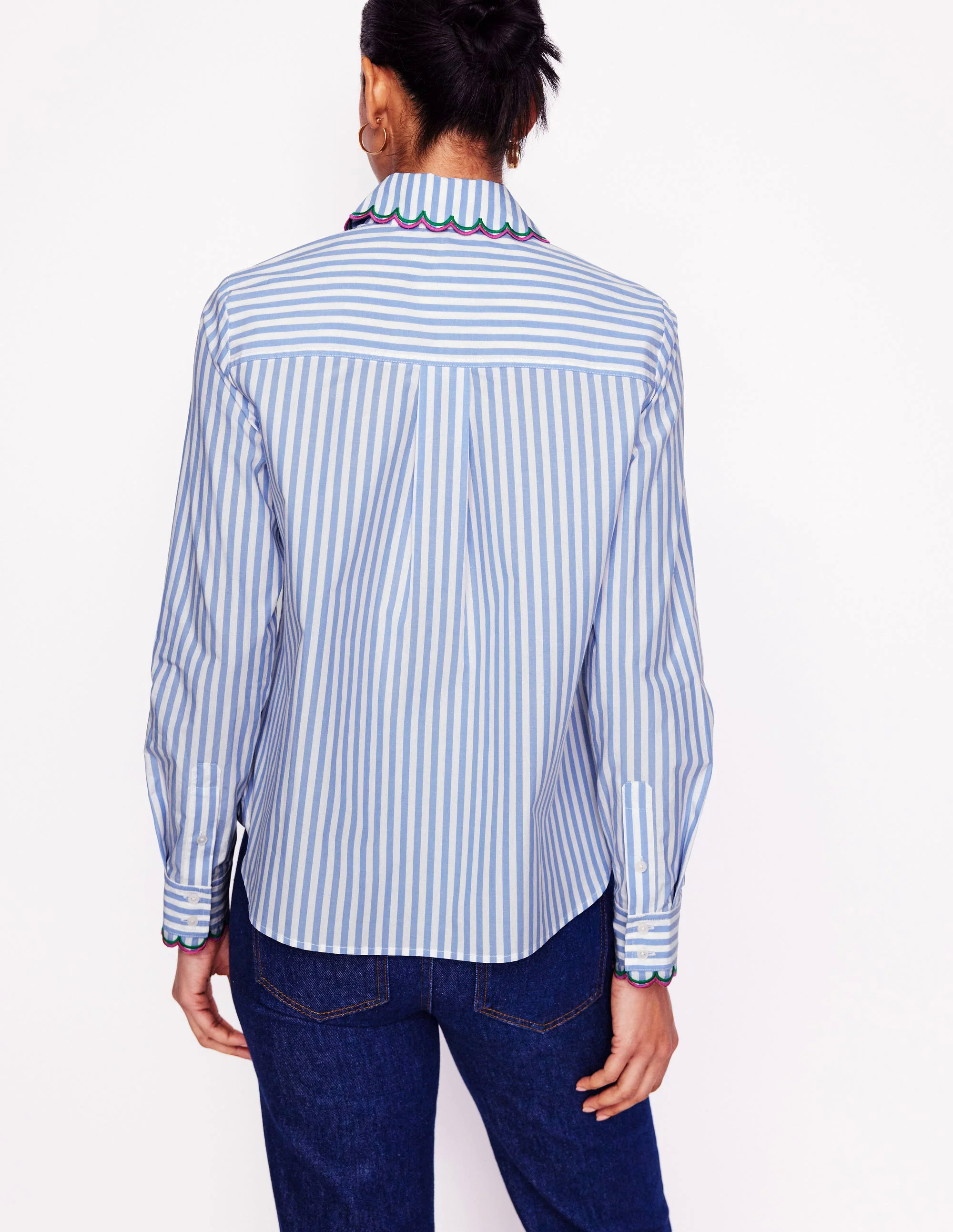  Interest Cotton Shirt-Multi, Blue and Ivory Stripe