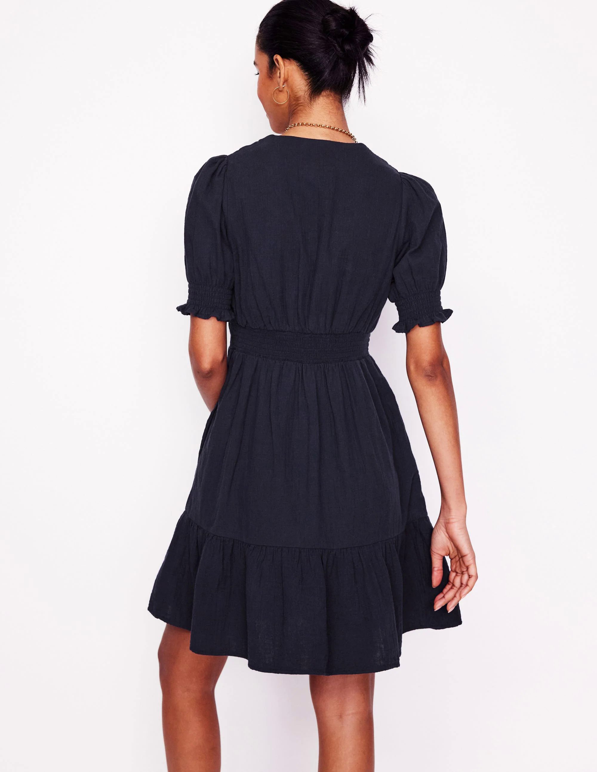 Double Cloth Short Dress-Navy