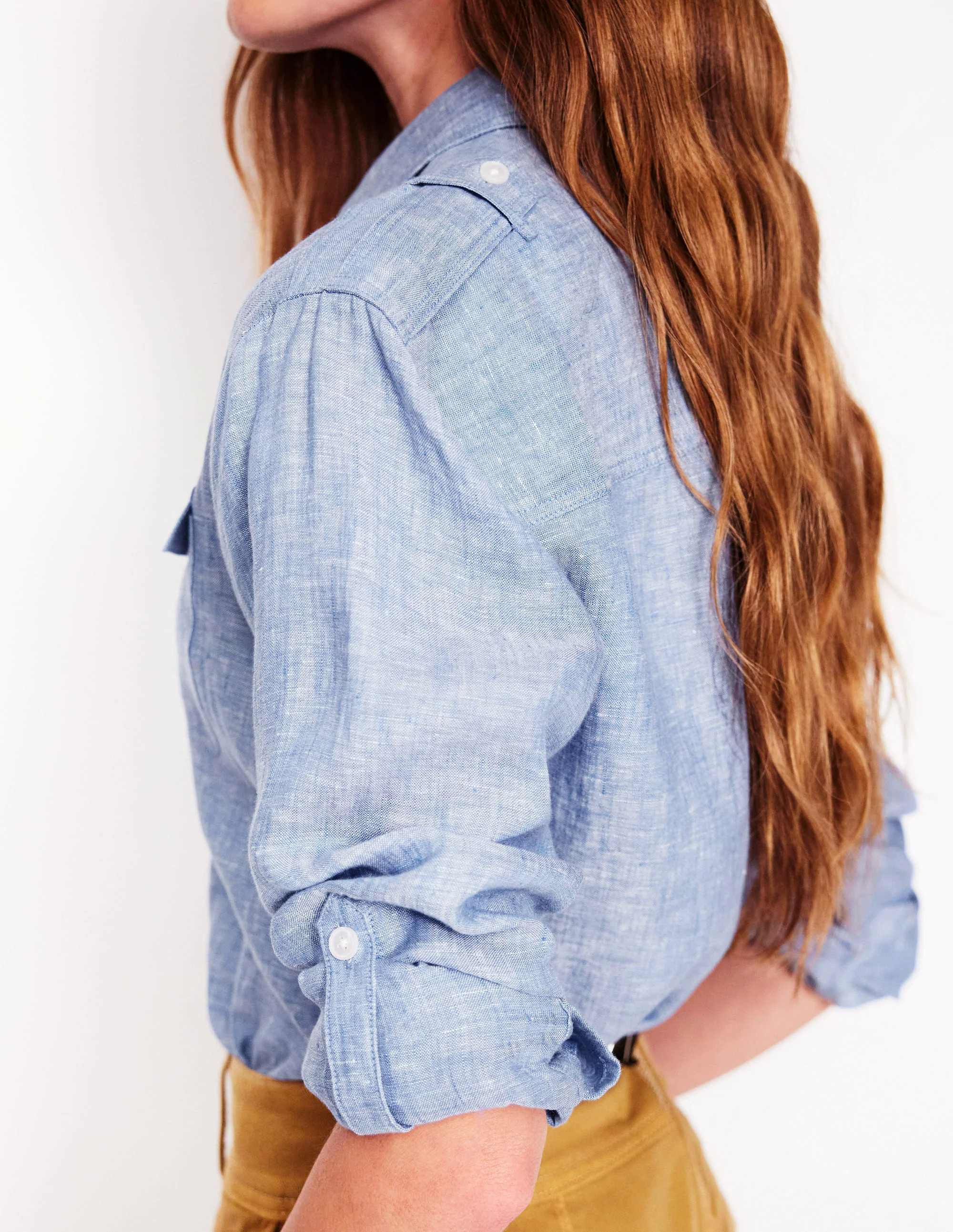 Longline Linen Safari Shirt-Chambray Longline Linen Safari Shirt-Chambray
