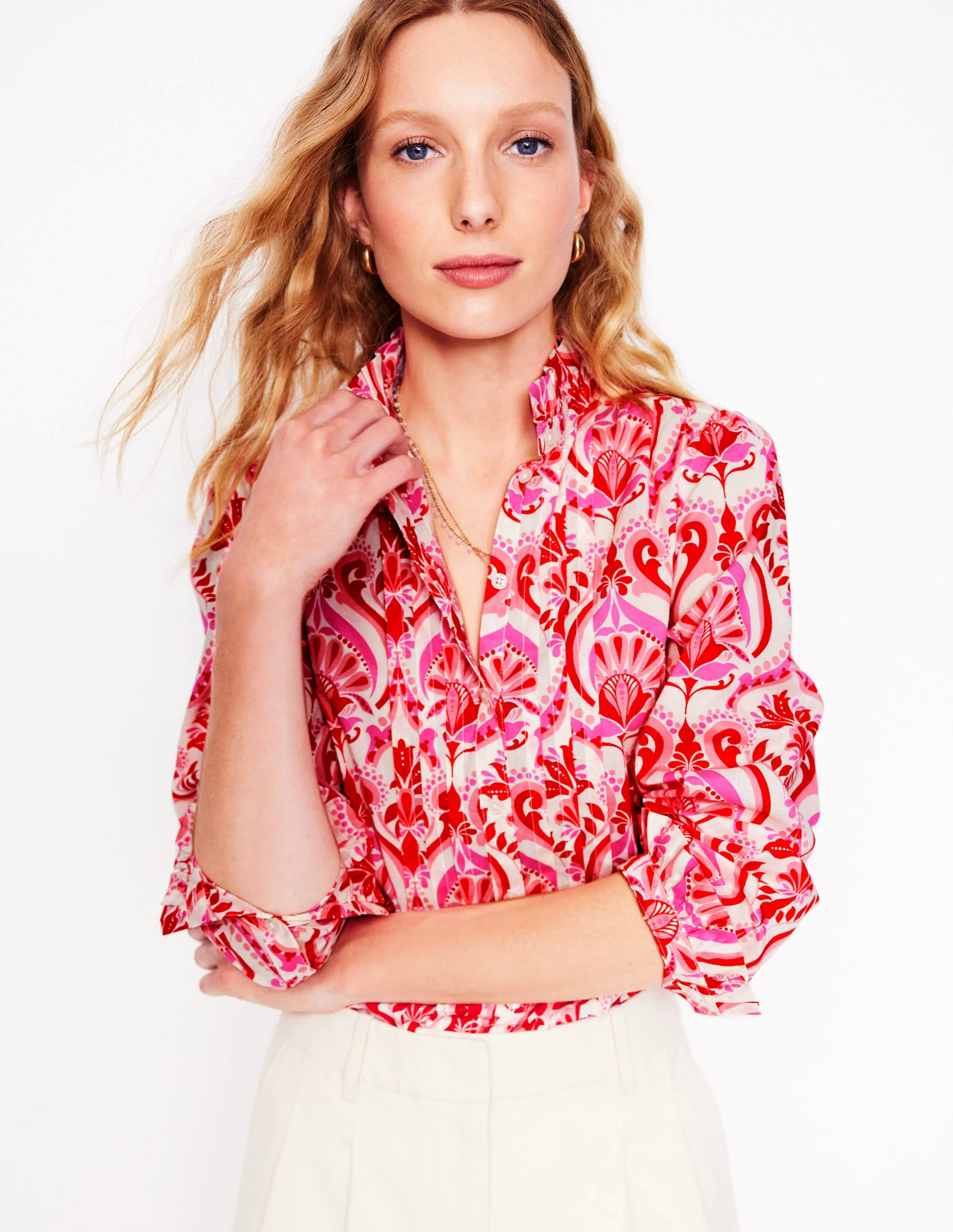 Felicity Cotton Blouse-Poppy Red, Ornamental Floral Felicity Cotton Blouse-Poppy Red, Ornamental Floral