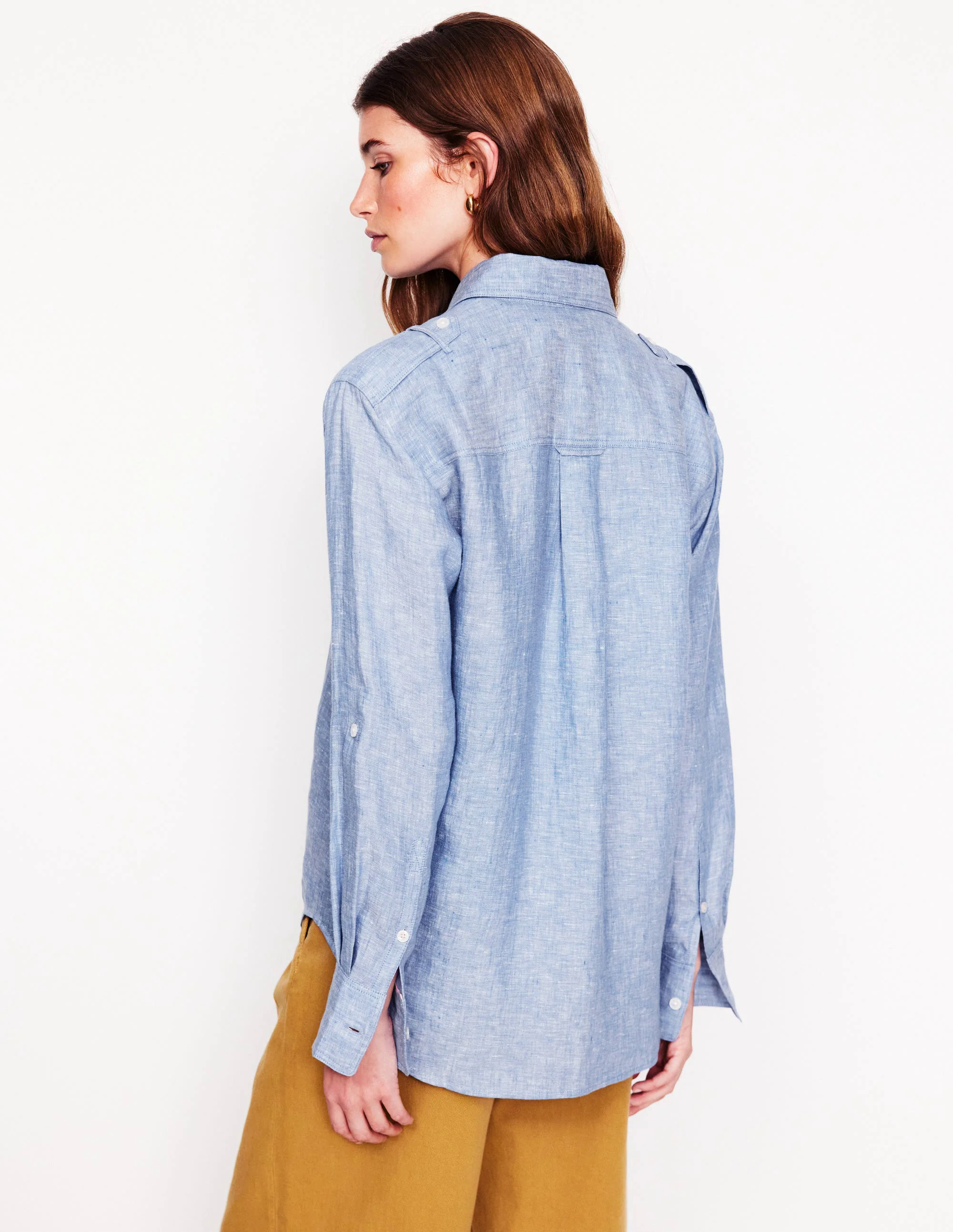 Longline Linen Safari Shirt-Chambray Longline Linen Safari Shirt-Chambray