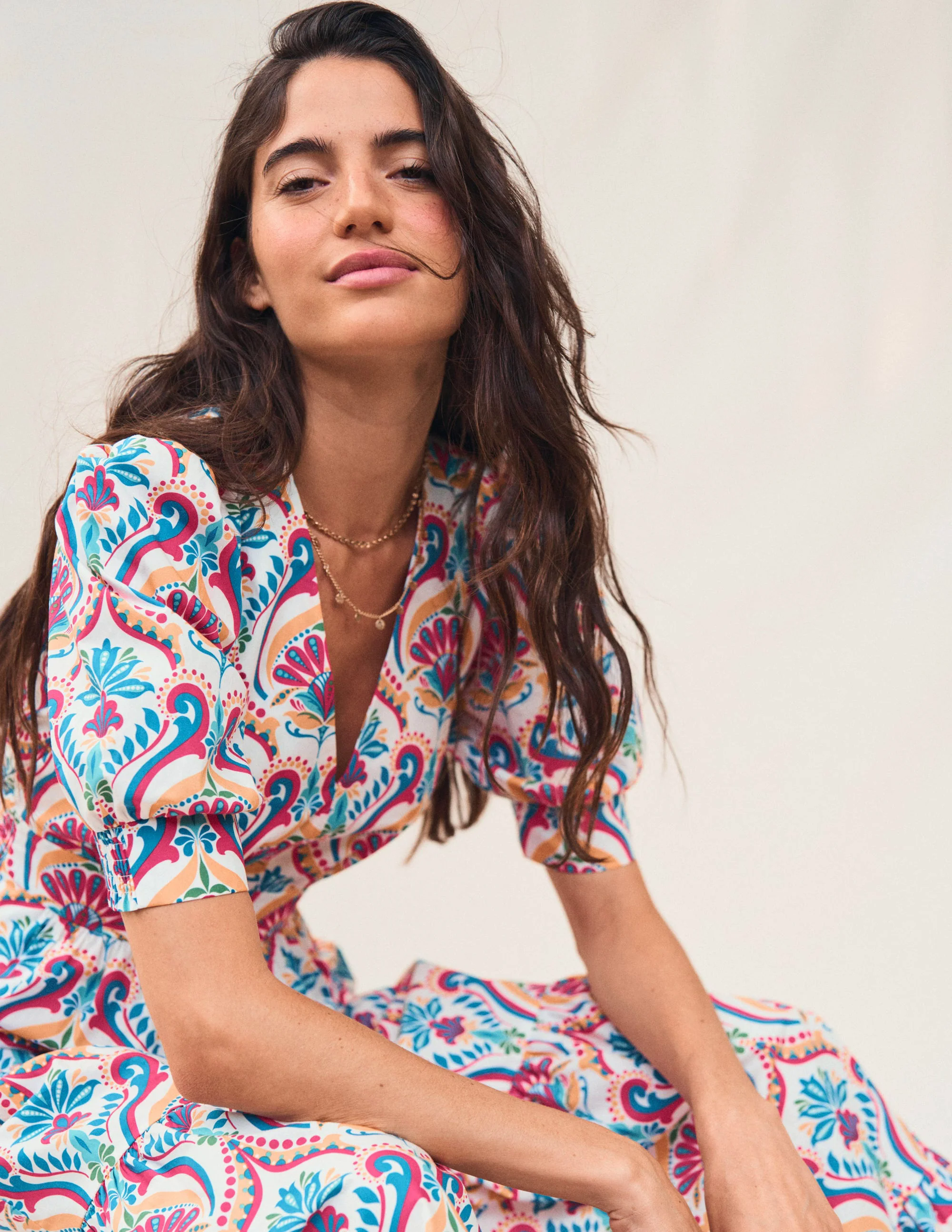 Puff Sleeve Maxi Dress-Multi, Ornamental Floral