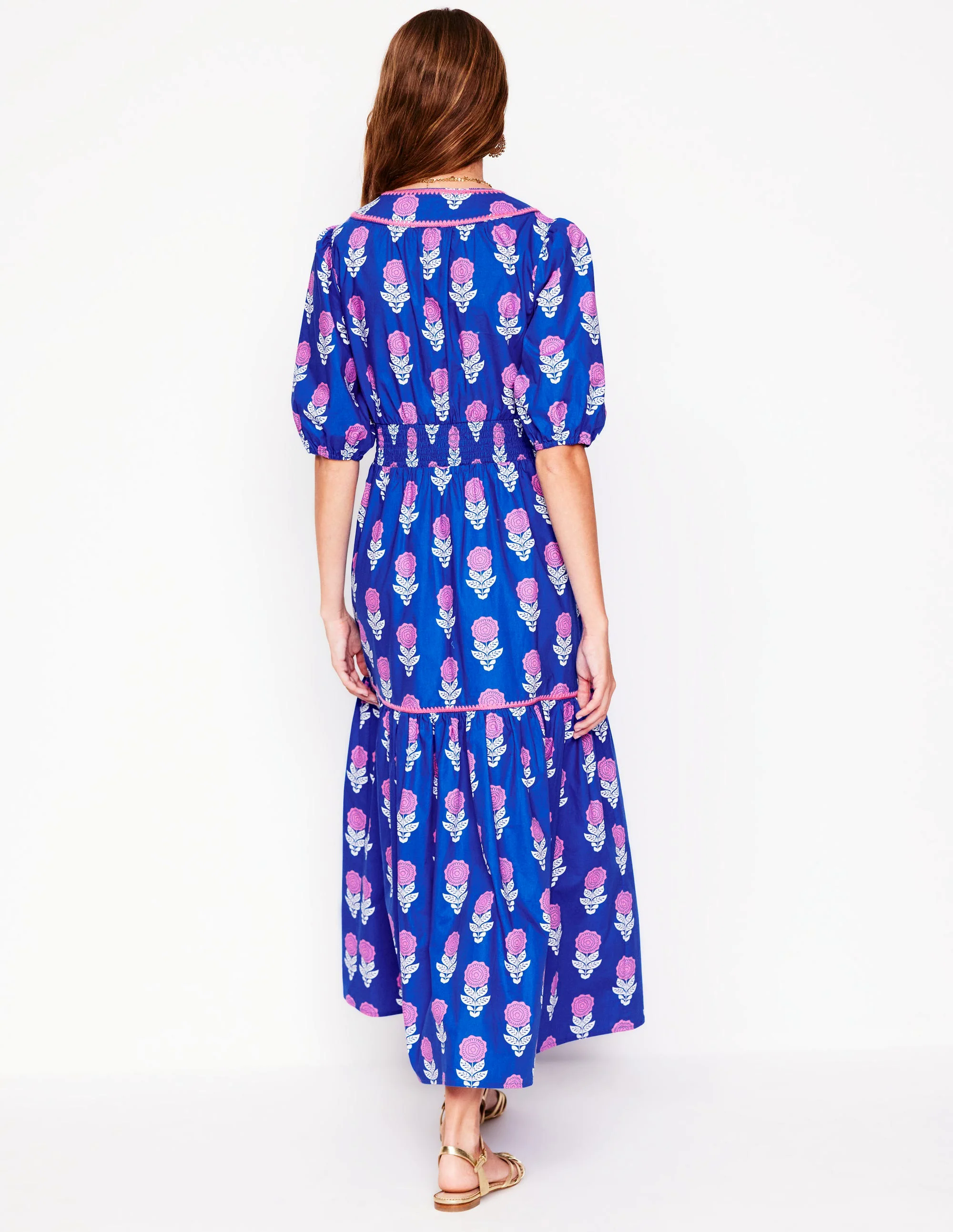  Embroidered Midi Dress-Gallery Blue, Dahlia Sprig