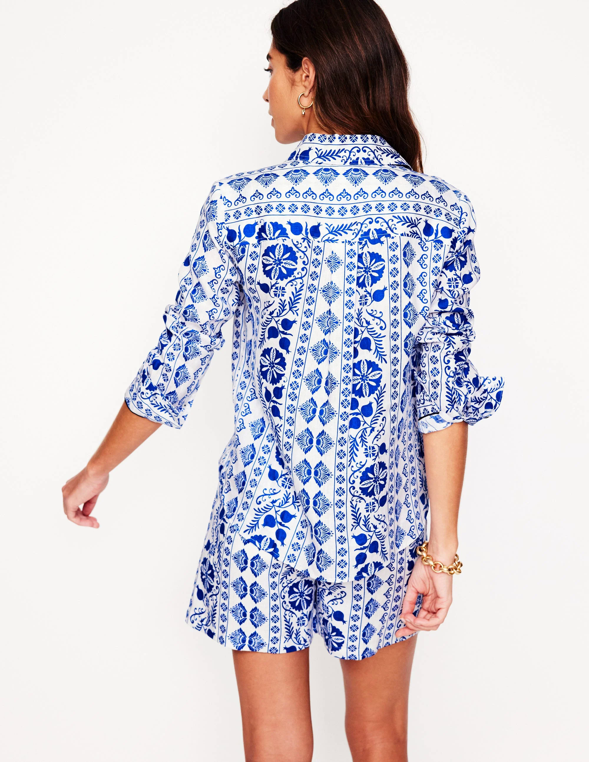 Linen Shirt-Ivory, Ornate Border