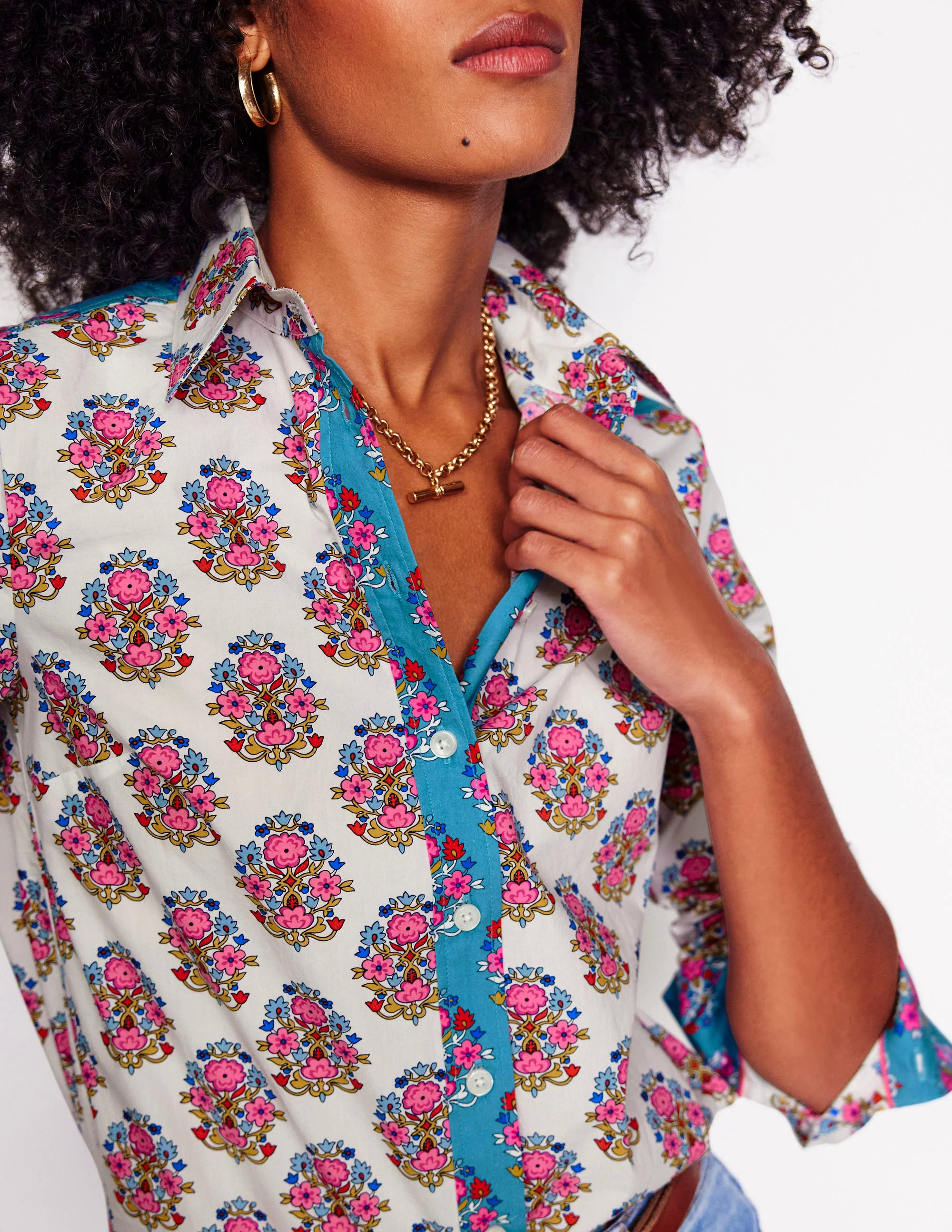 Cotton Shirt-Ivory, Wildflower Stamp