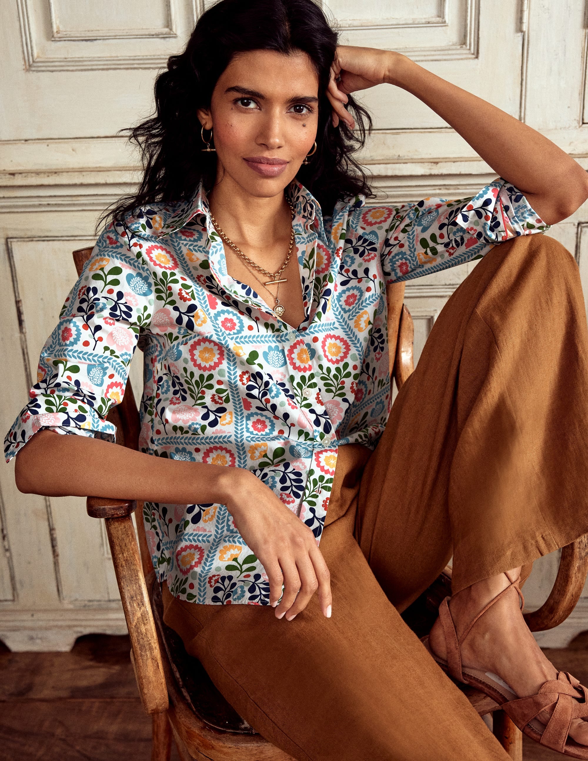  Cotton Shirt-Multi, Vine Tile