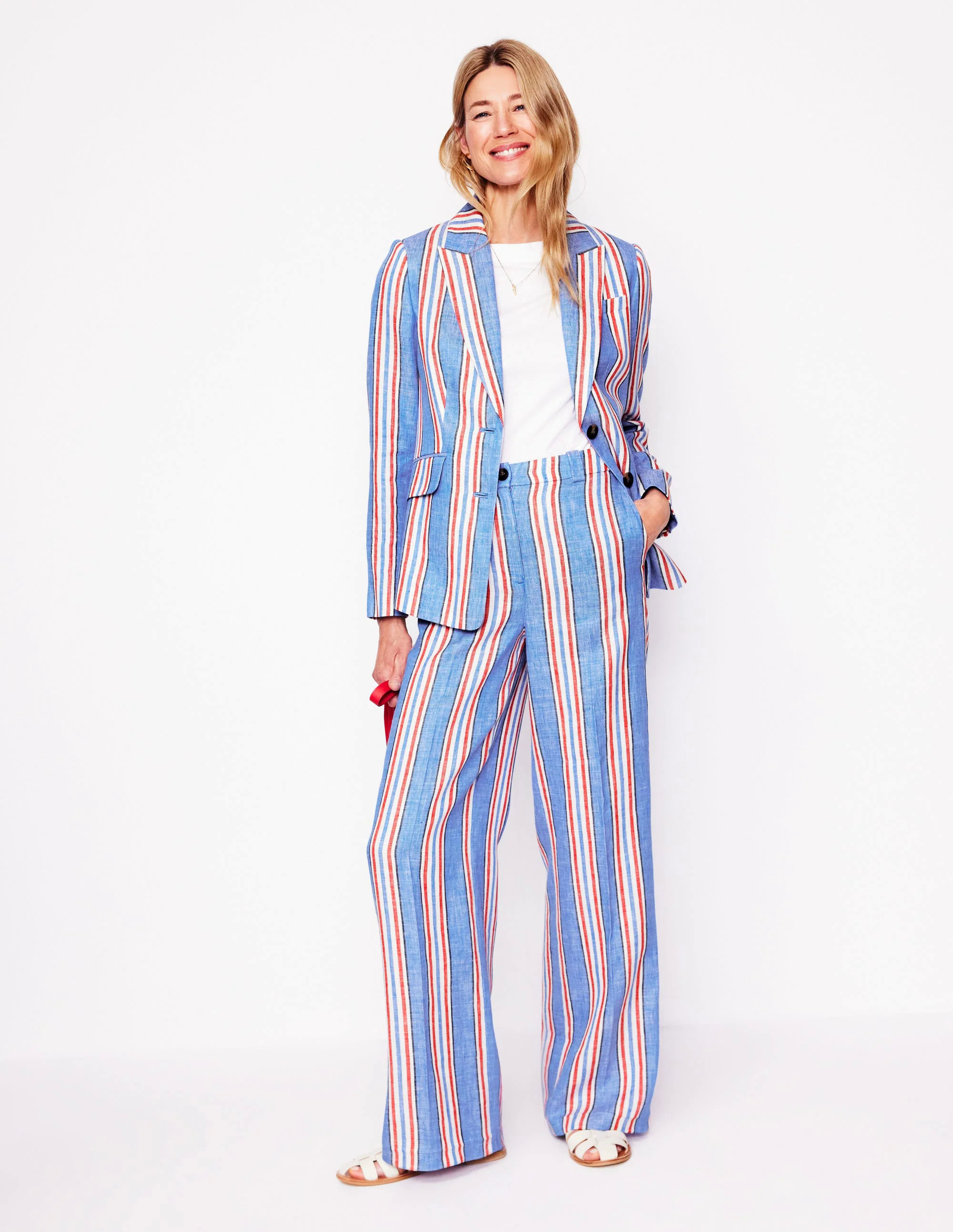 Westbourne Linen Pants-Peacock Blue, Red Stripe Westbourne Linen Pants-Peacock Blue, Red Stripe