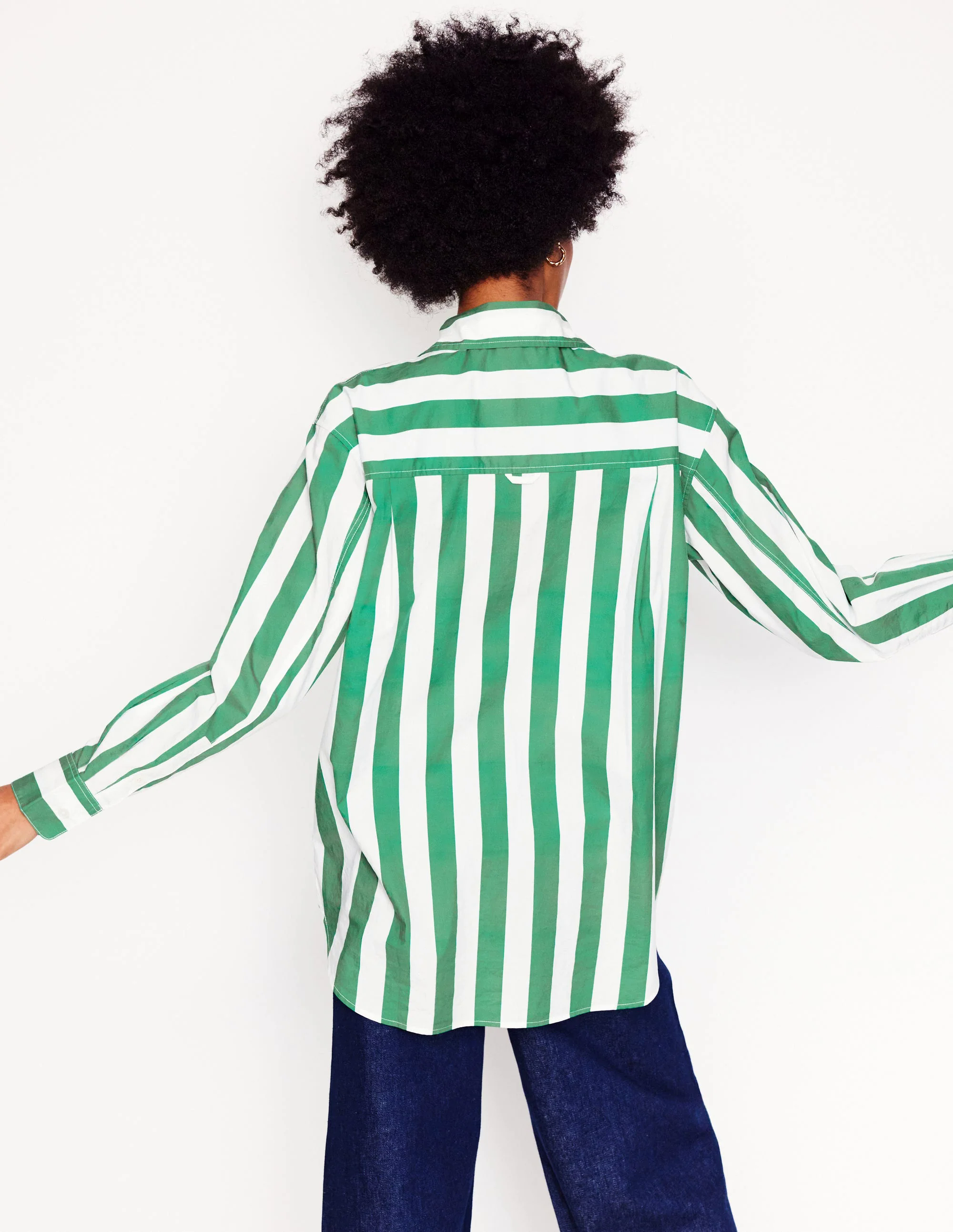 Relaxed Cotton Shirt-Rich Emerald Wide Stripe