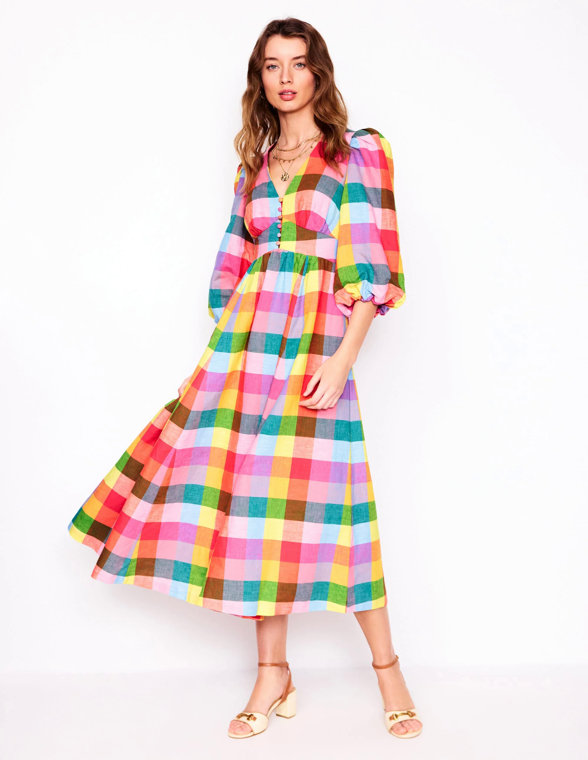 Lola Blouson Maxi Dress-Rainbow Multigingham Lola Blouson Maxi Dress-Rainbow Multigingham
