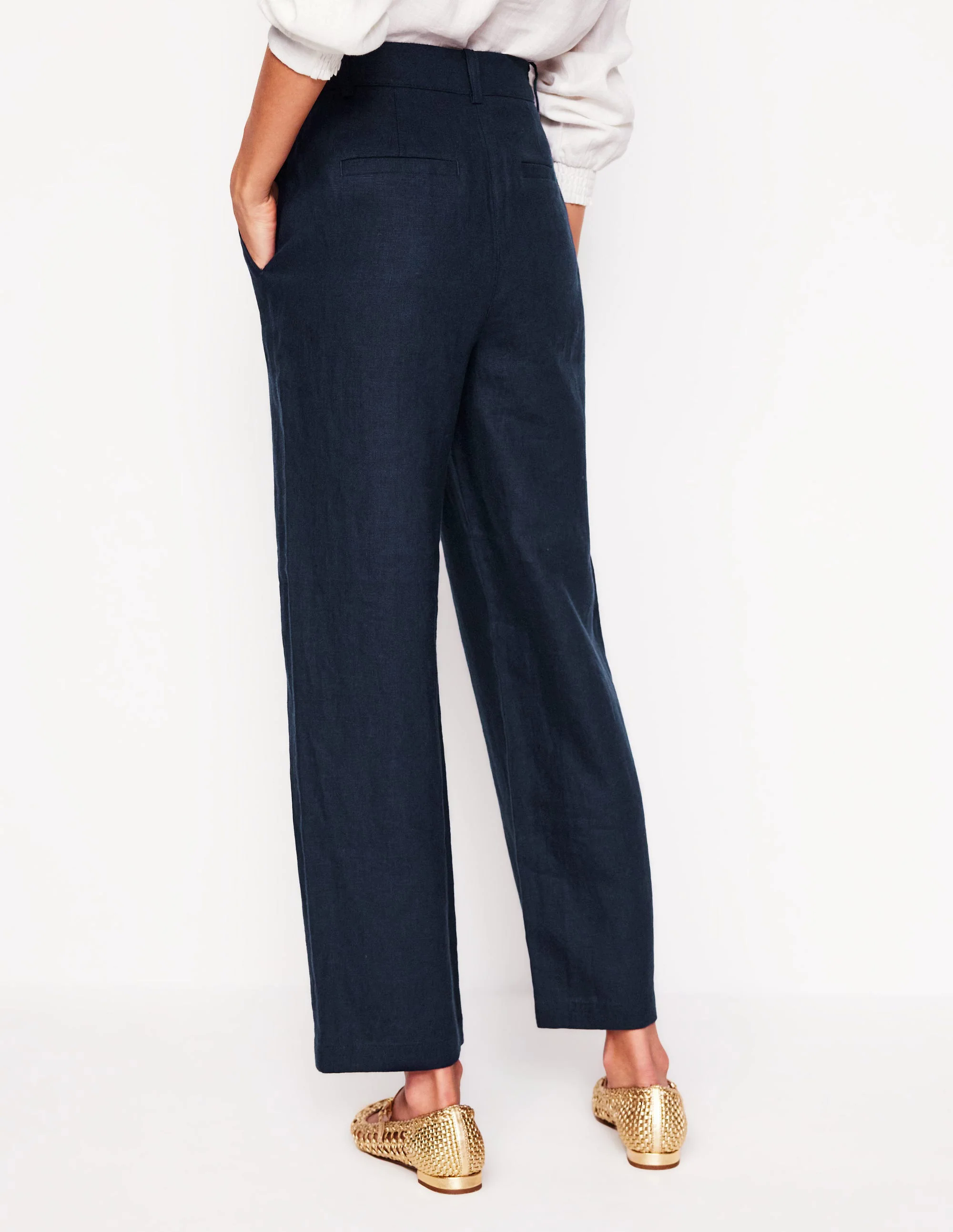 Westbourne Crop Linen Pants-Navy Westbourne Crop Linen Pants-Navy