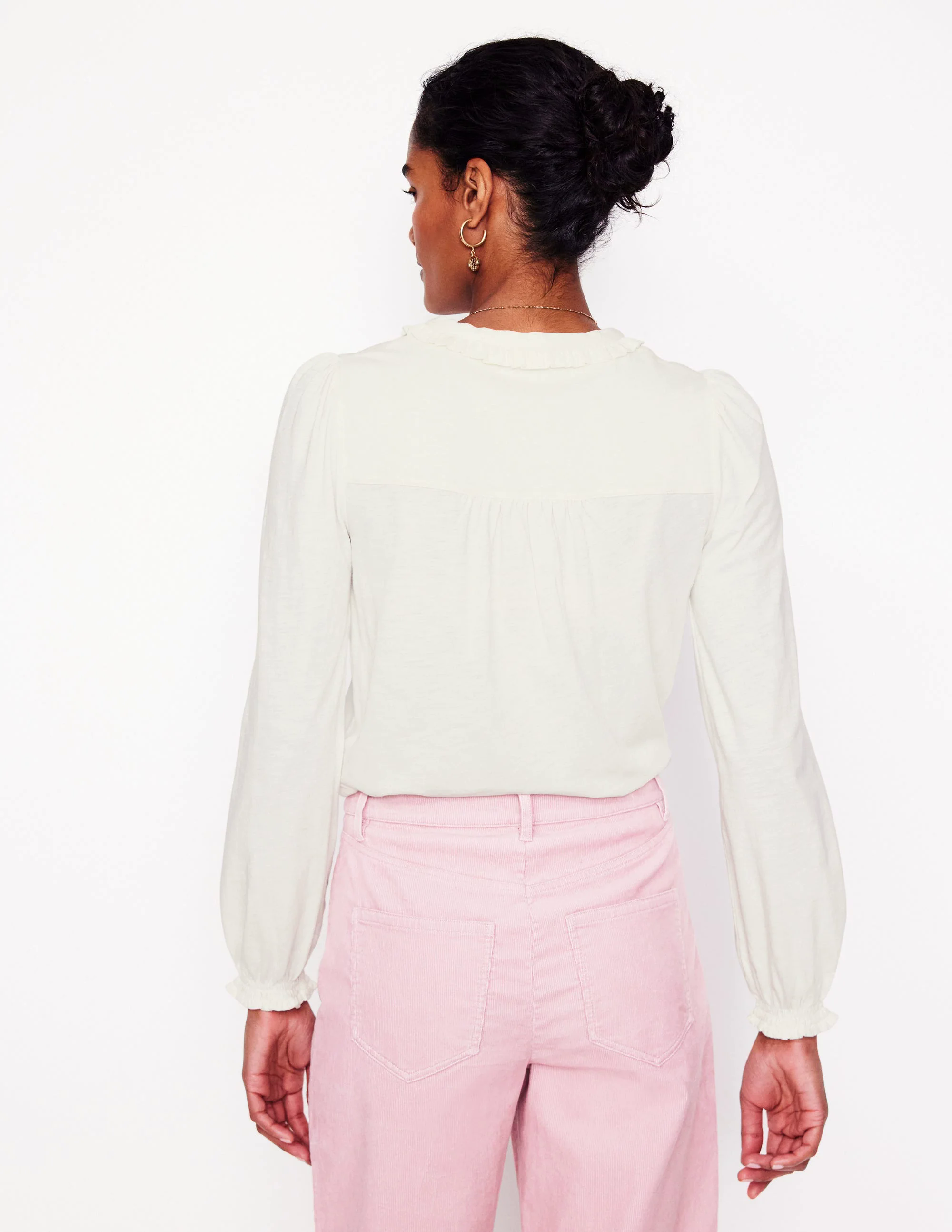  Ruffled Henley Top-Ivory