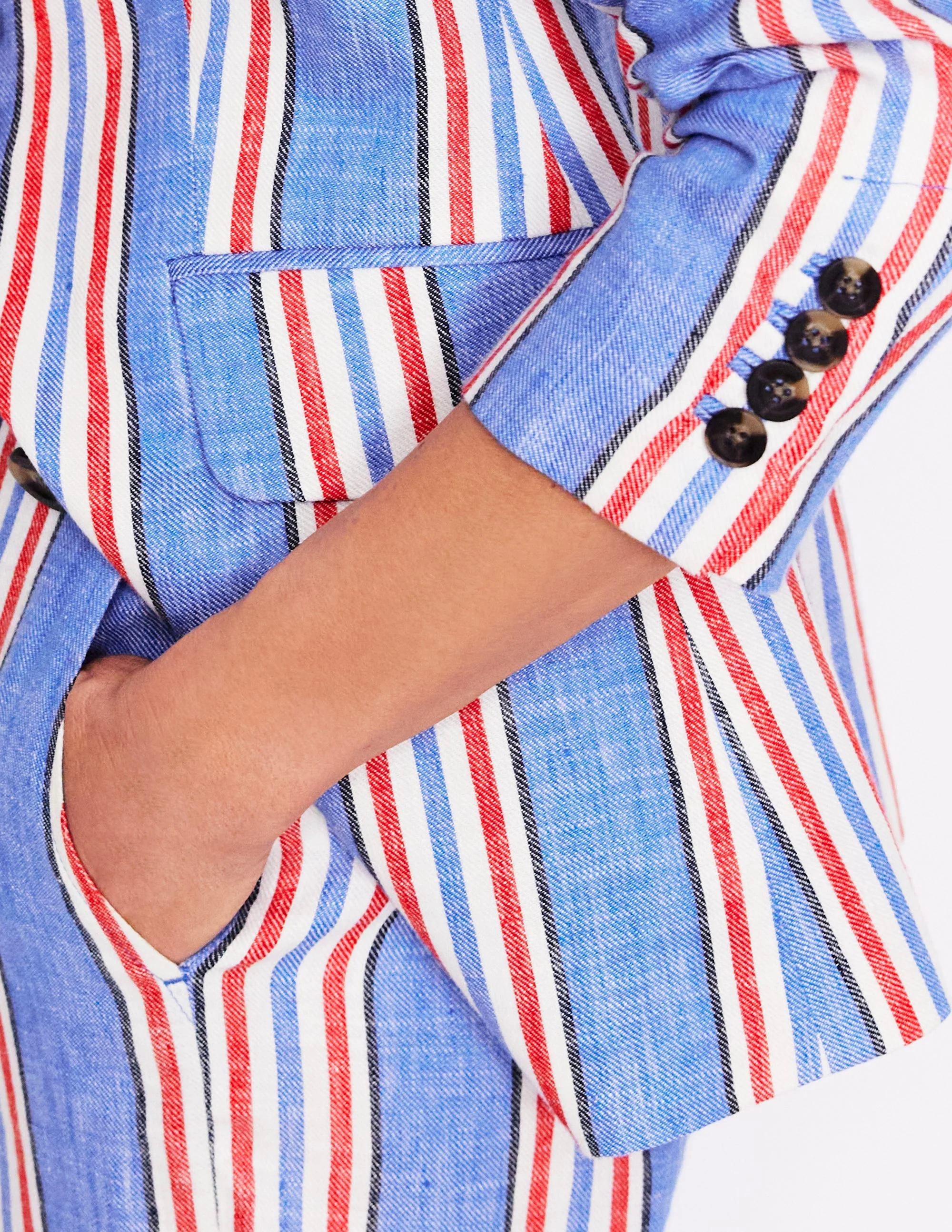 Linen Blazer-Peacock Plume, Red Stripe