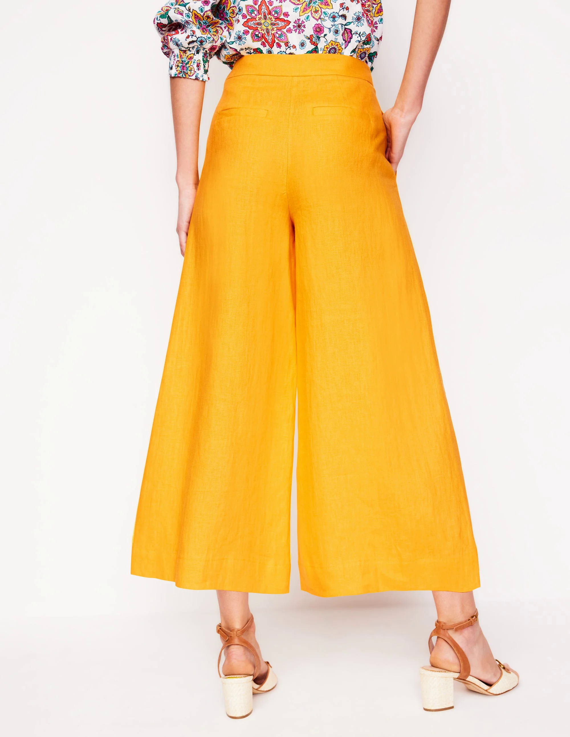 Wide Crop Linen Pants-Summers Sun Yellow Wide Crop Linen Pants-Summers Sun Yellow