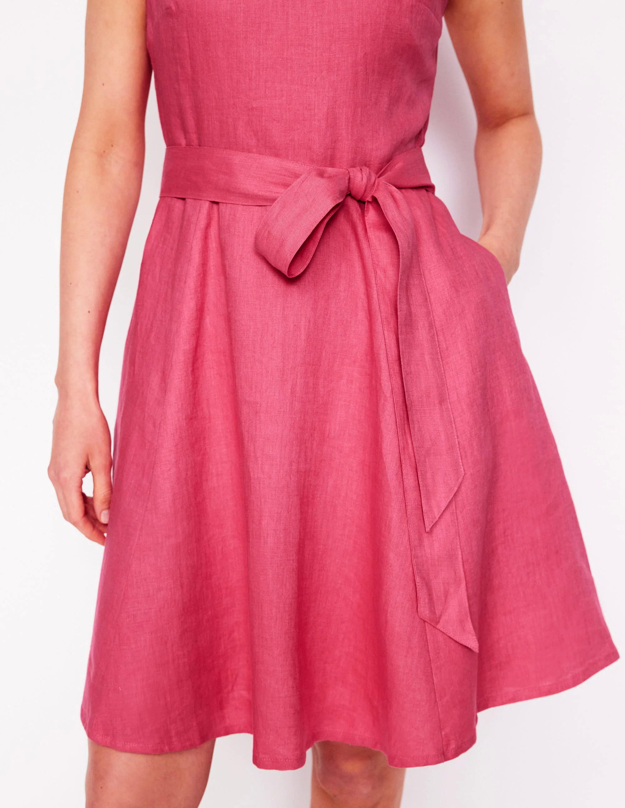  Sleeveless Linen Dress-Rose Pink