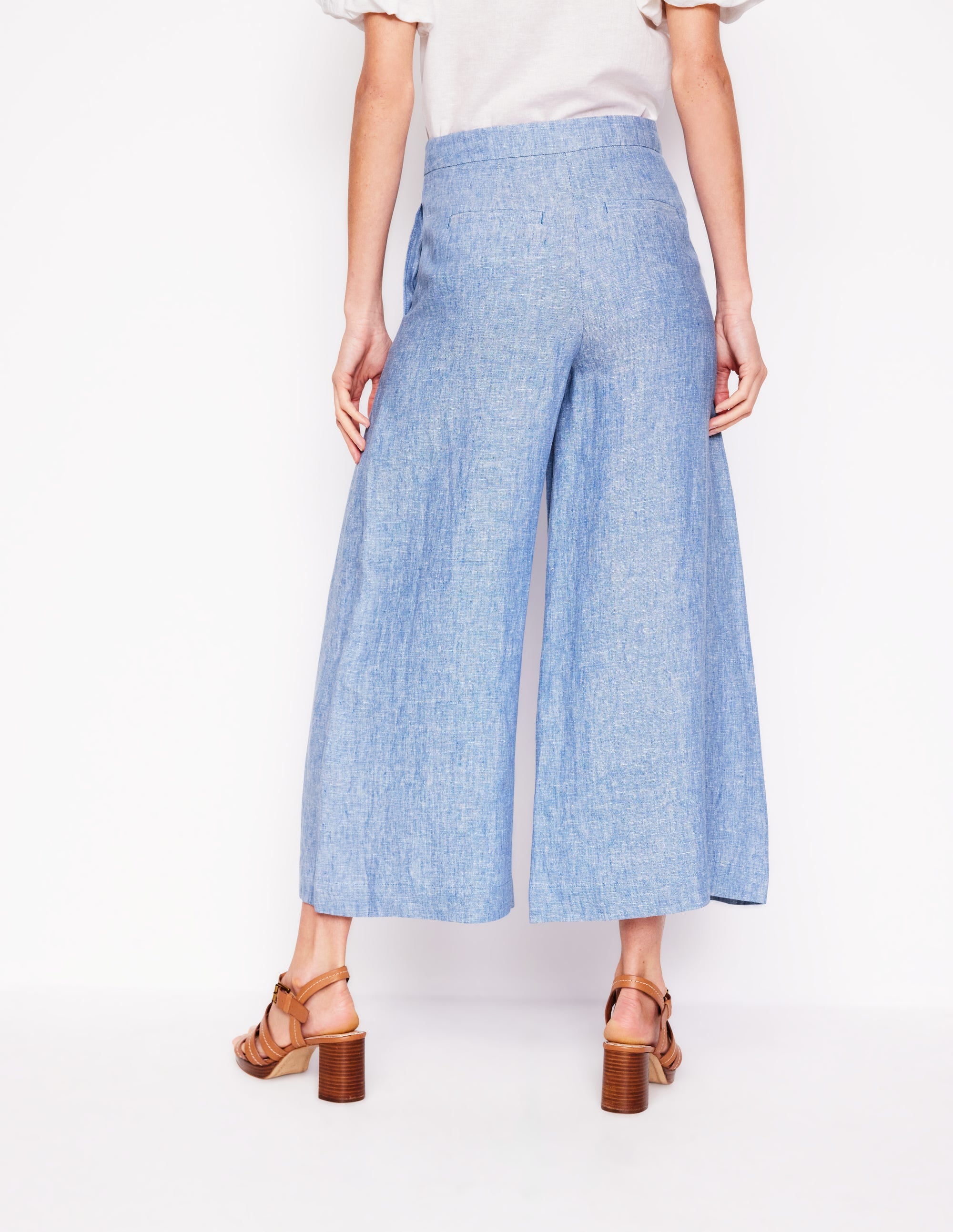 Wide Crop Linen Pants-Grey Blue Chambray Wide Crop Linen Pants-Grey Blue Chambray