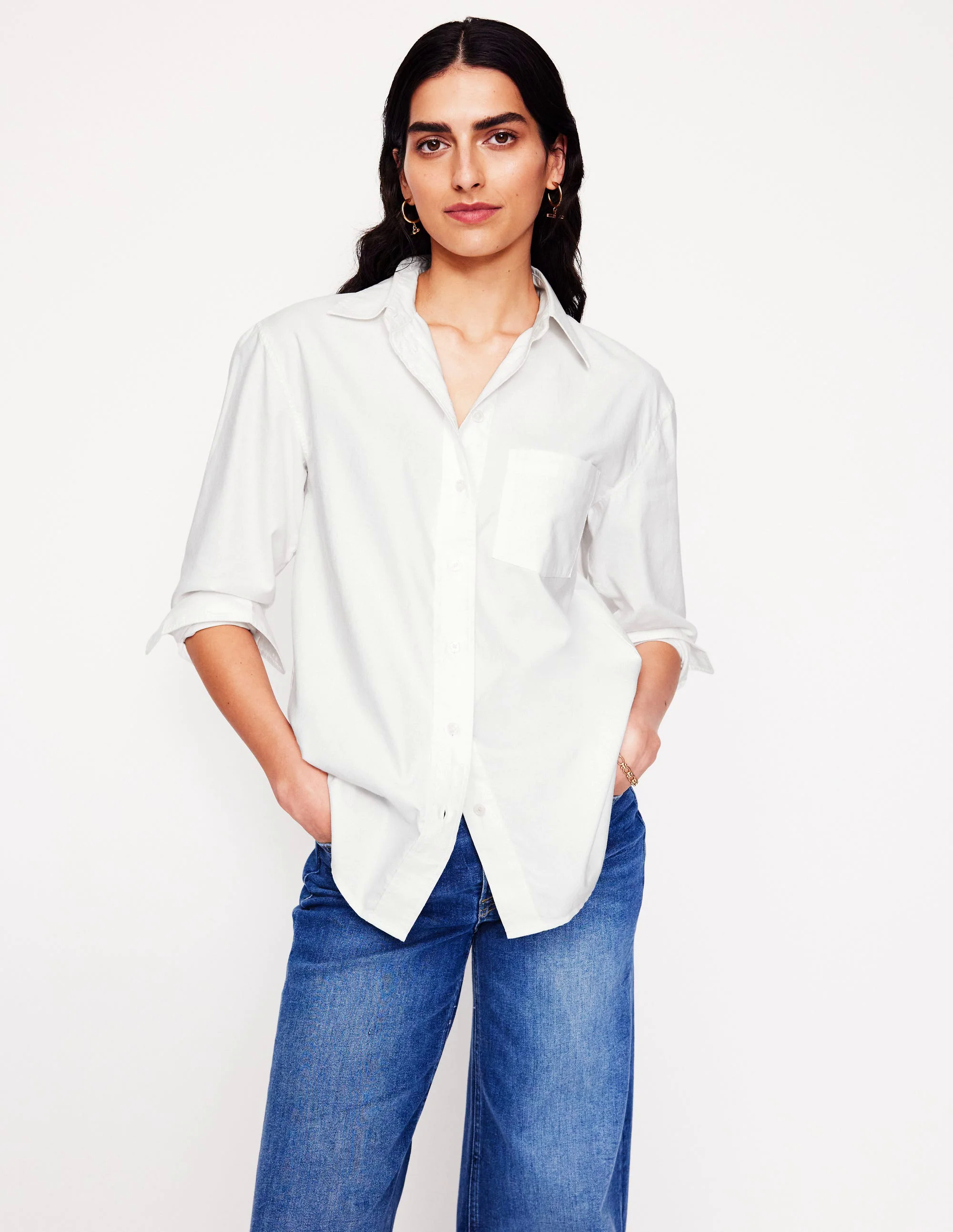 Relaxed Cotton Shirt-White Oxford