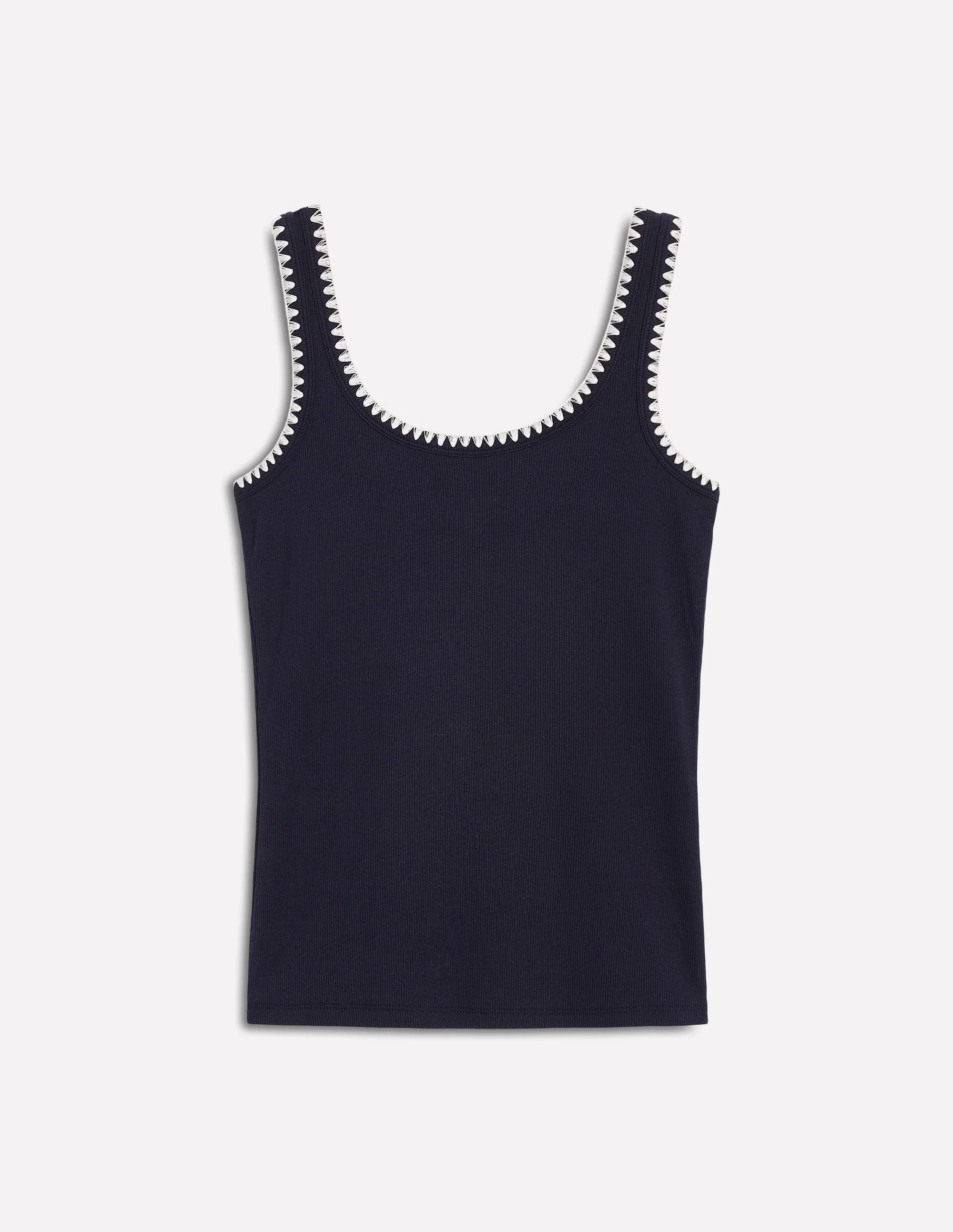 Crochet Trim Tank Top-Navy Crochet Trim Tank Top-Navy