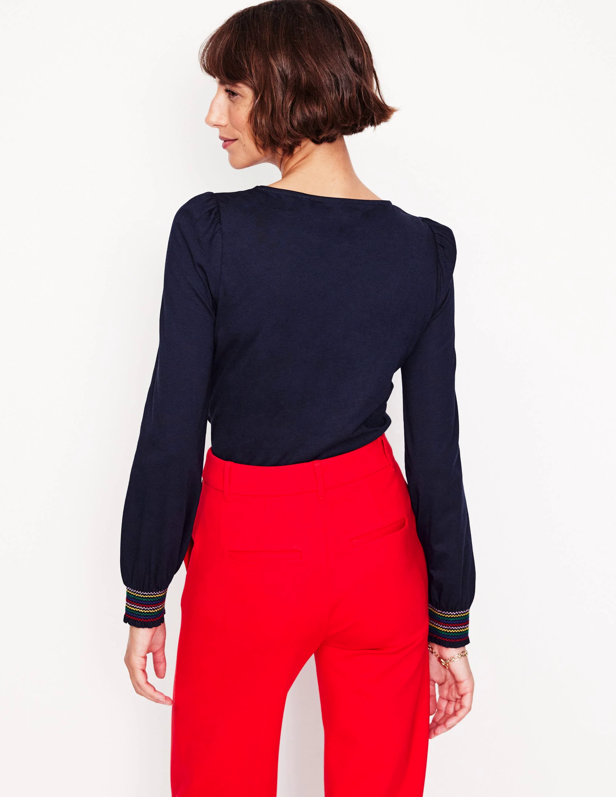 Smocked Cuff Supersoft Top-Navy Smocked Cuff Supersoft Top-Navy