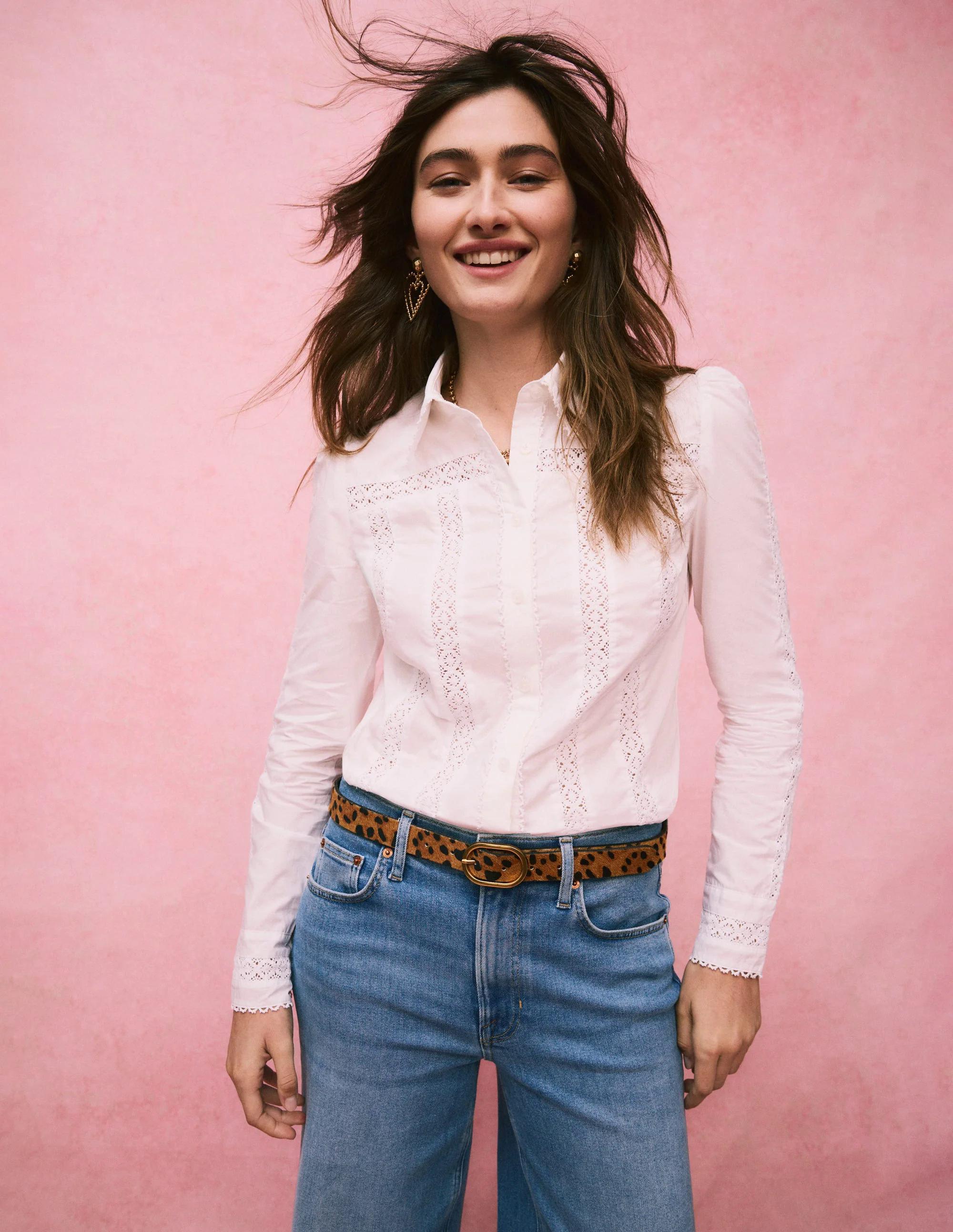 Lace Insert Shirt-White Lace Insert Shirt-White