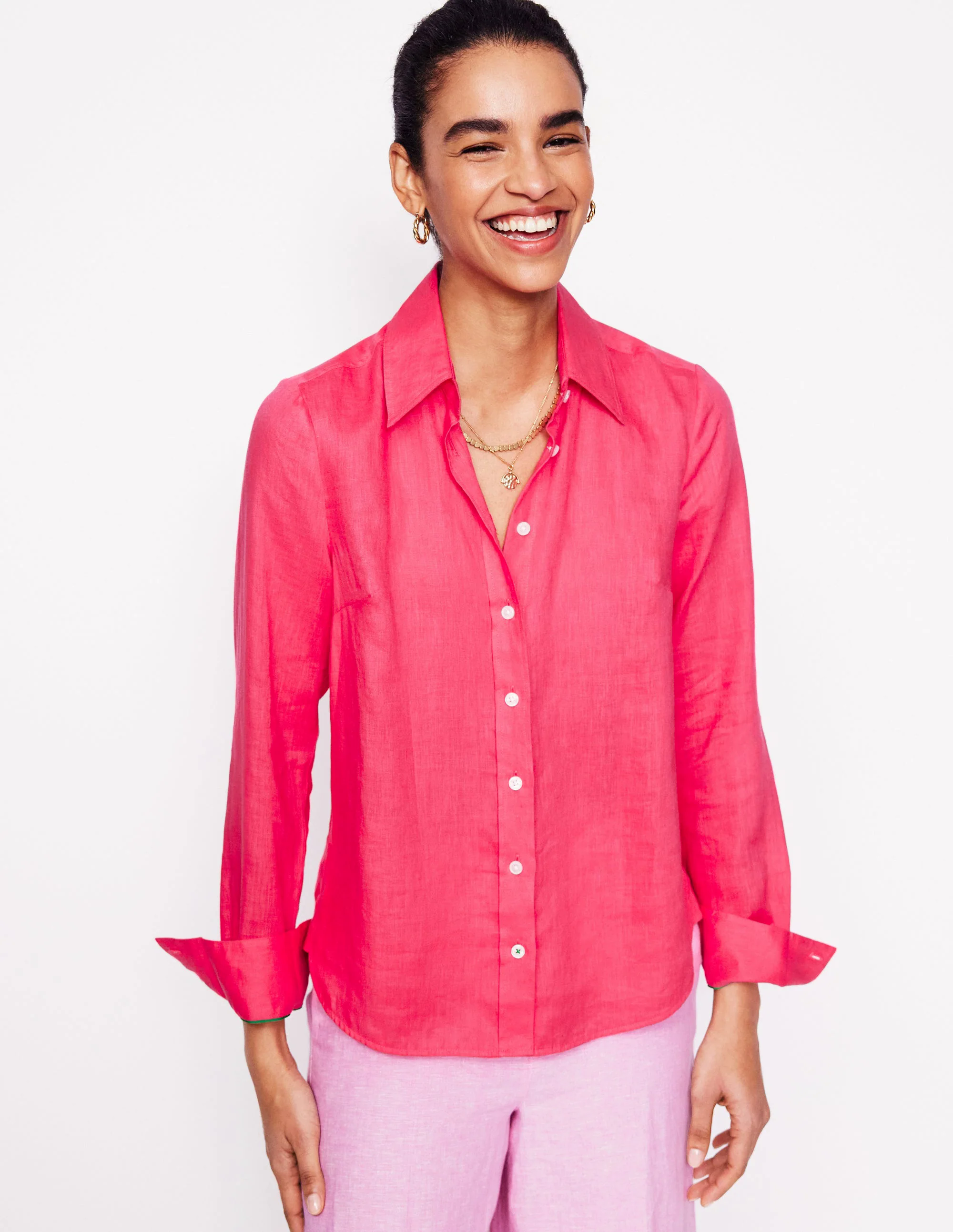 Linen Shirt-Camelia Pink