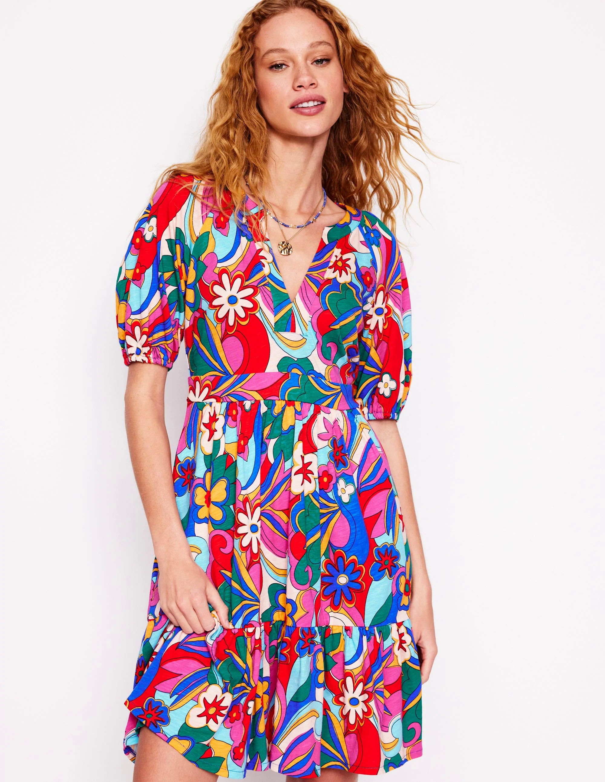  Short Jersey Dress-Multi, Blossomy Pop