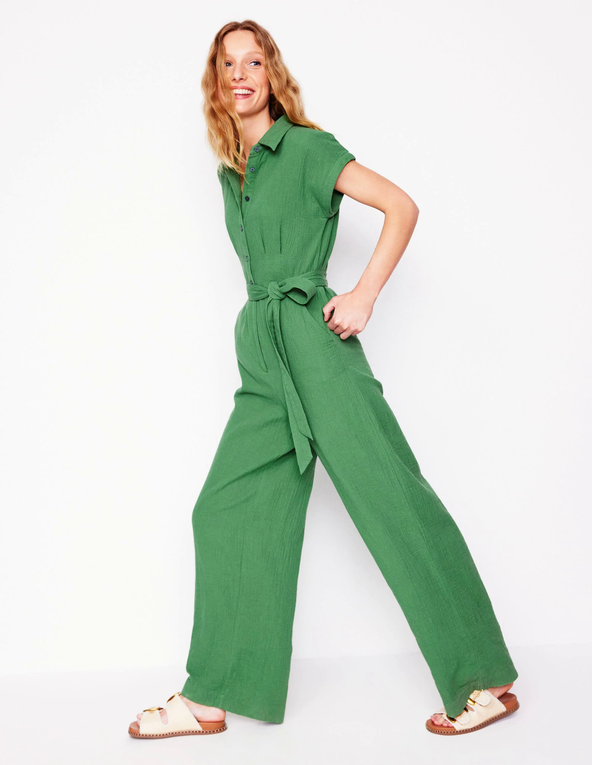  Double Cloth Jumpsuit-Paradise Green