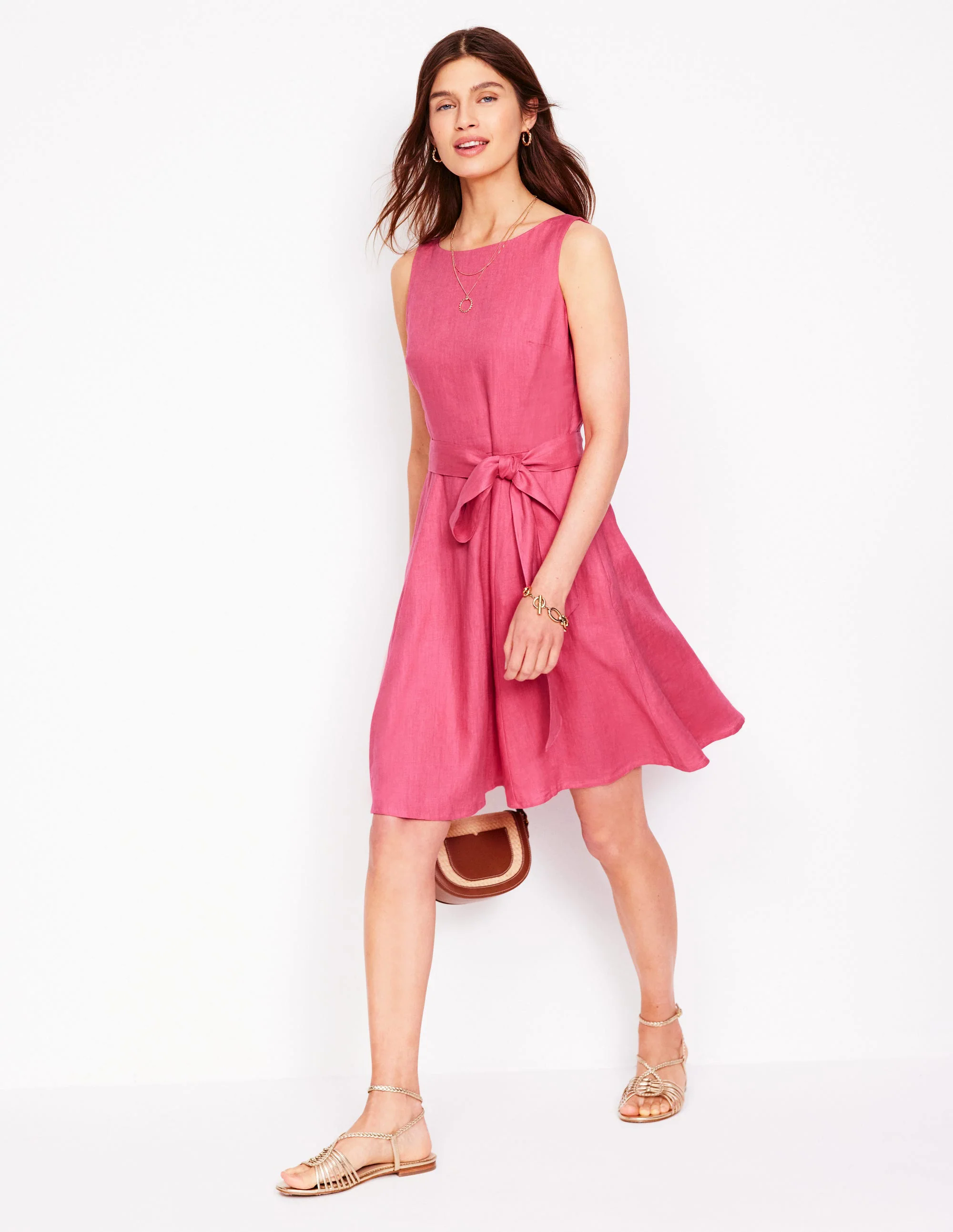  Sleeveless Linen Dress-Rose Pink