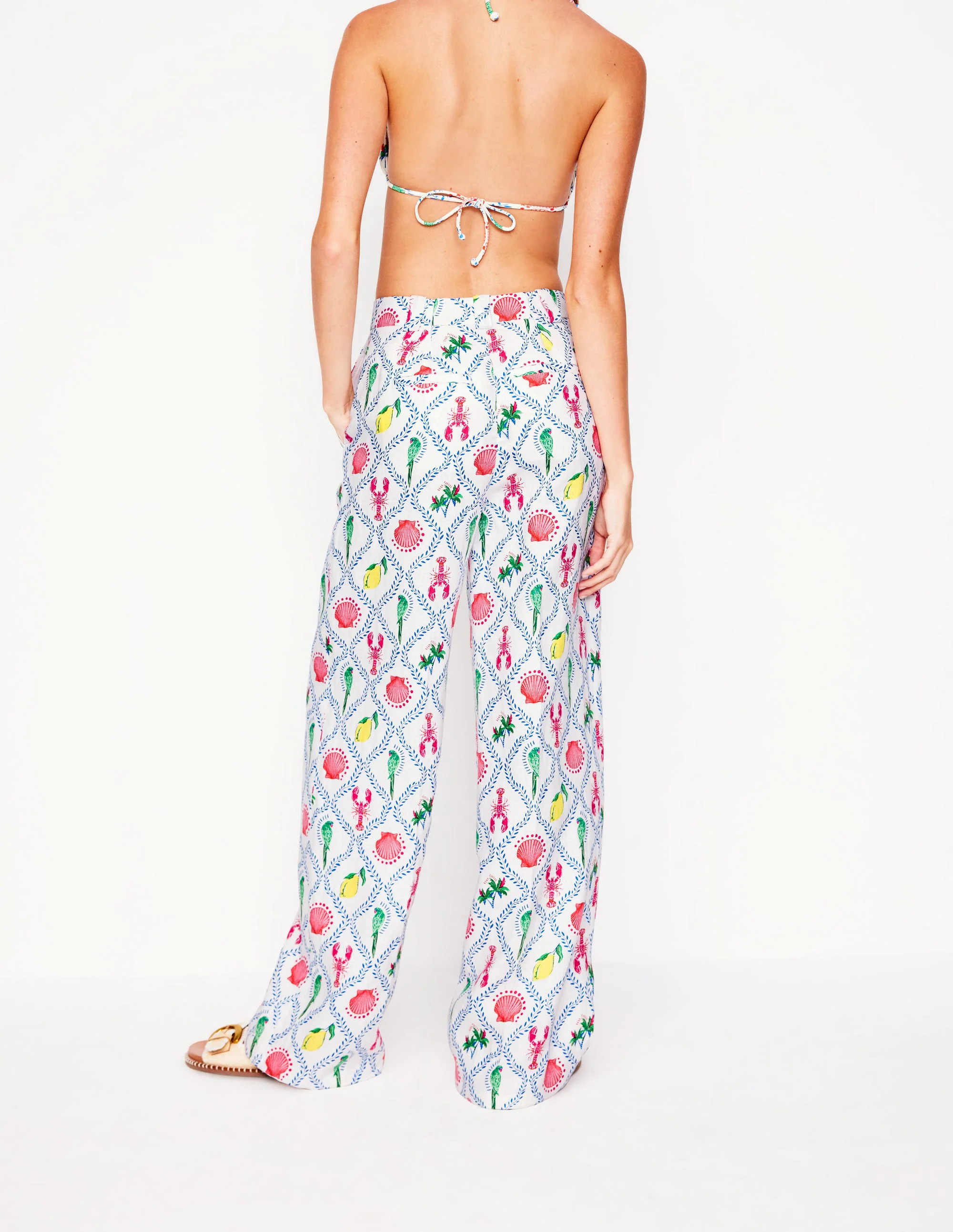 Linen Pants-Ivory, Tropical Bonanza Vine