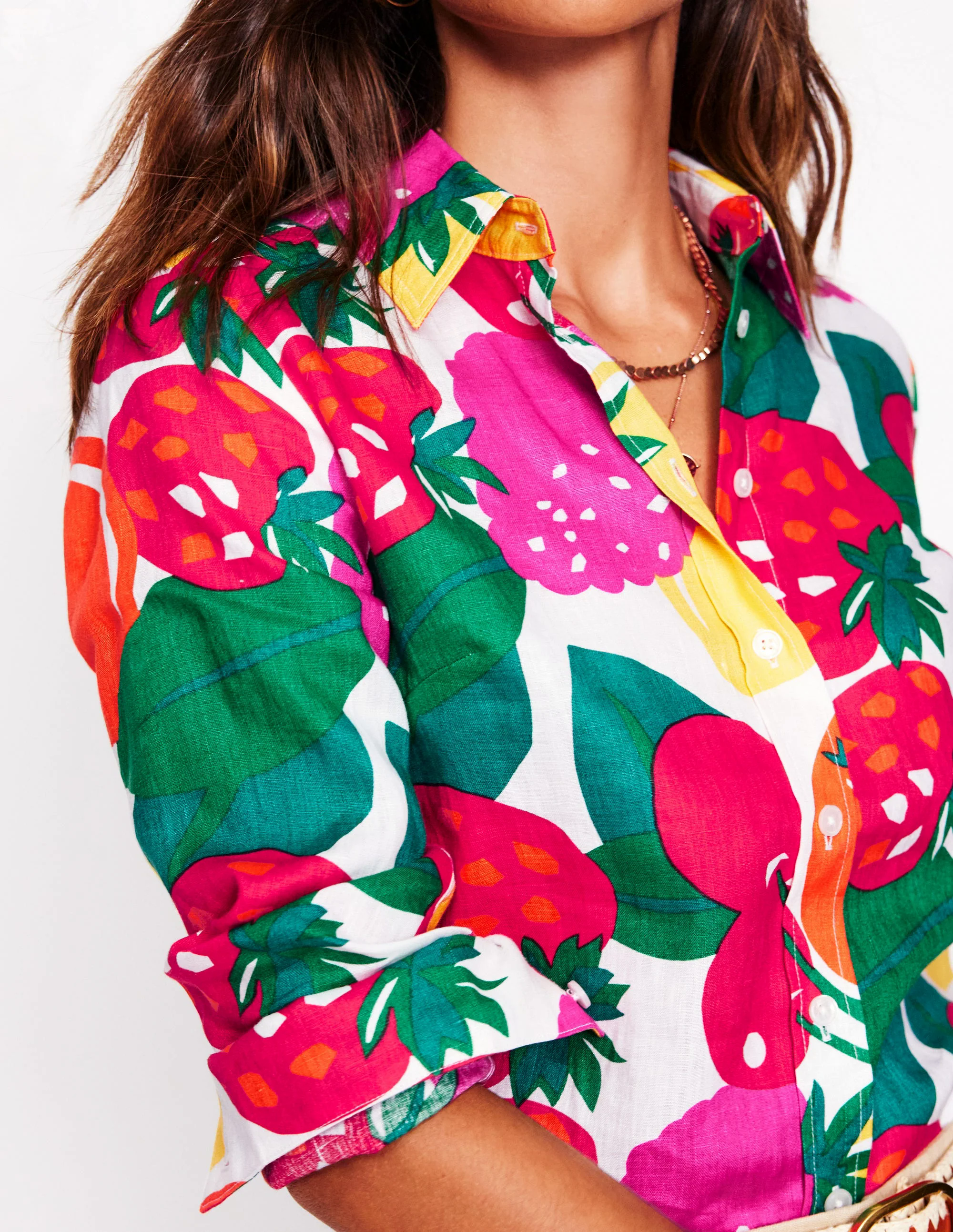  Linen Shirt-Multi, Summer Fruits
