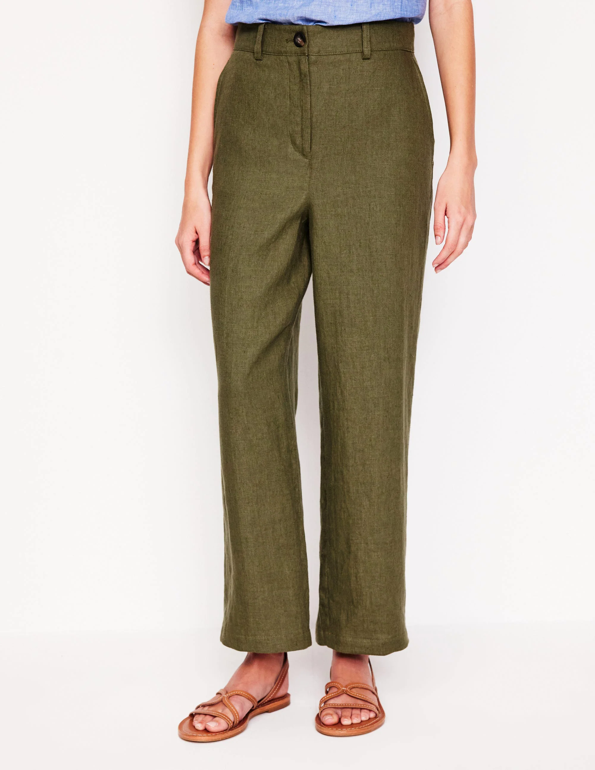  Crop Linen Pants-Woodland Green
