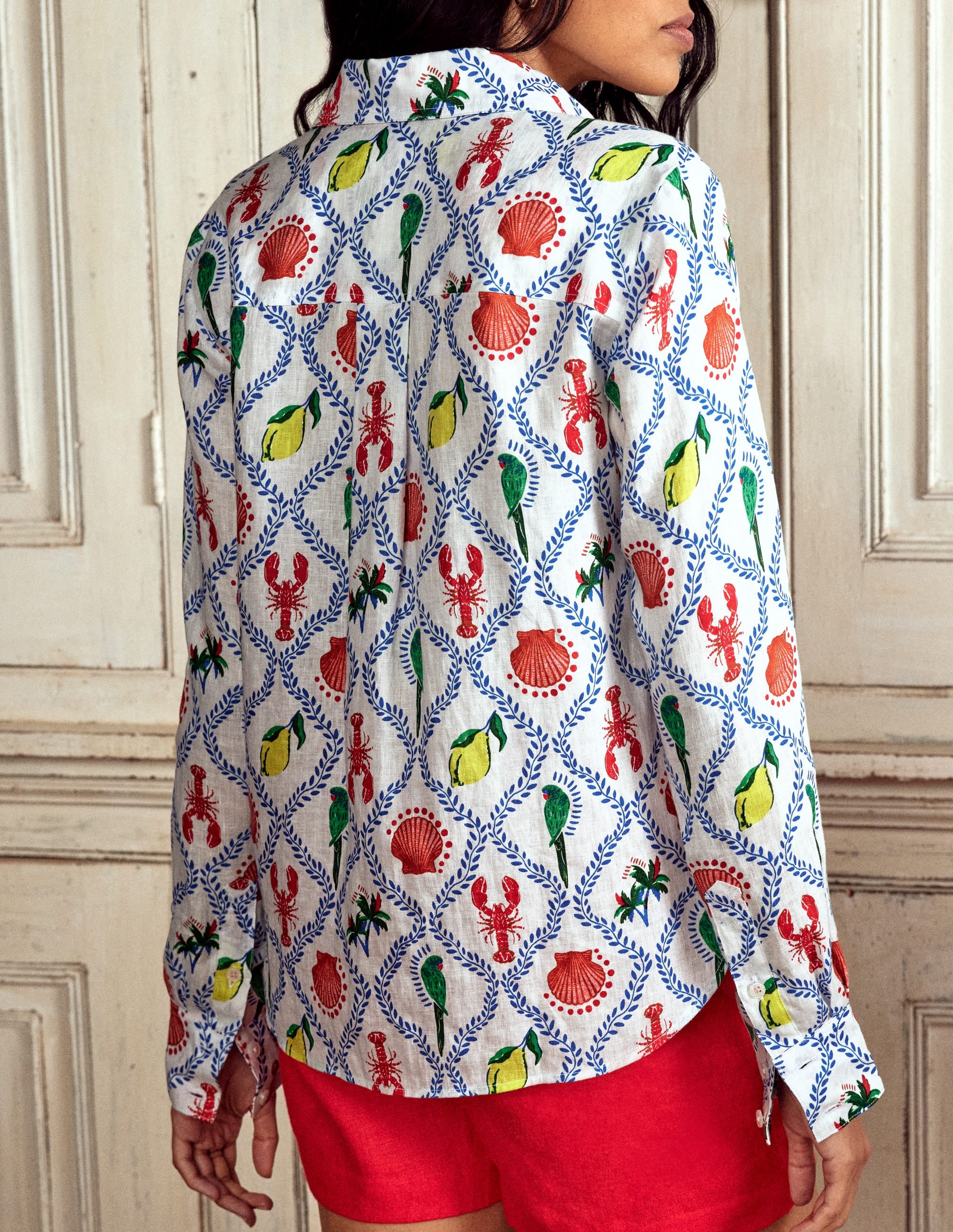 Linen Shirt-Ivory Tropical Bonanza