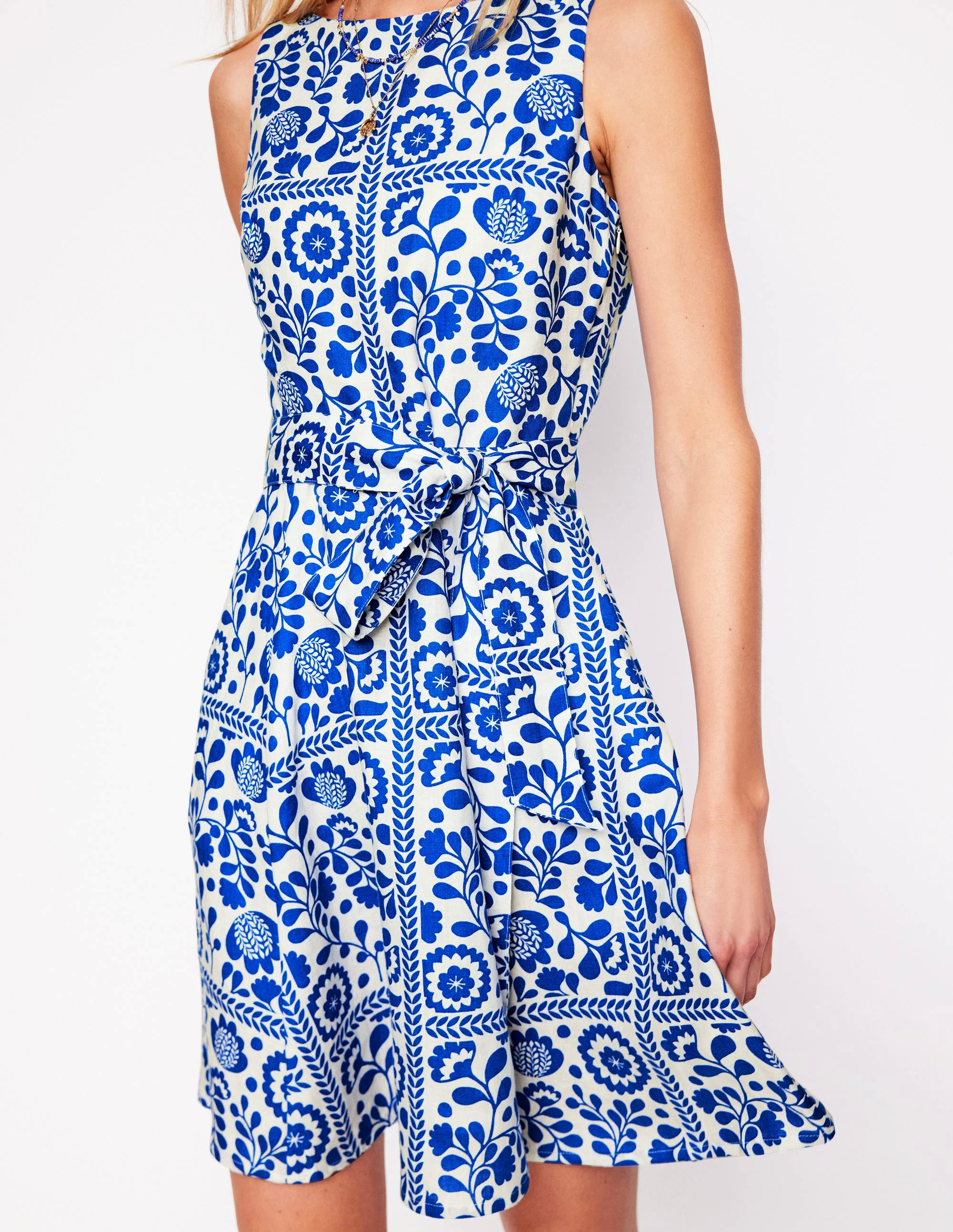 Sleeveless Linen Dress-Gallery Blue, Walled Garden