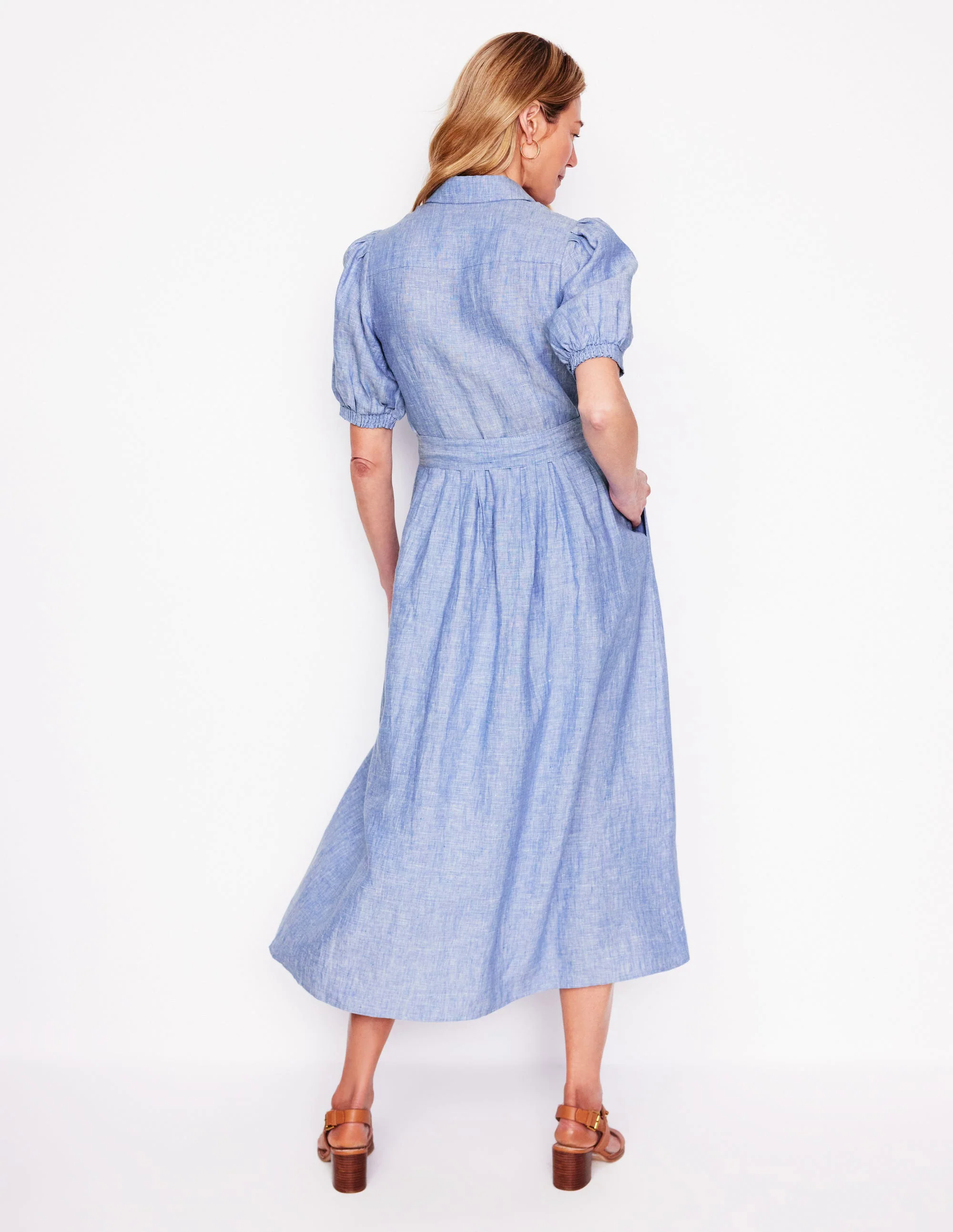  Linen Maxi Shirt Dress-Grey Blue Chambray