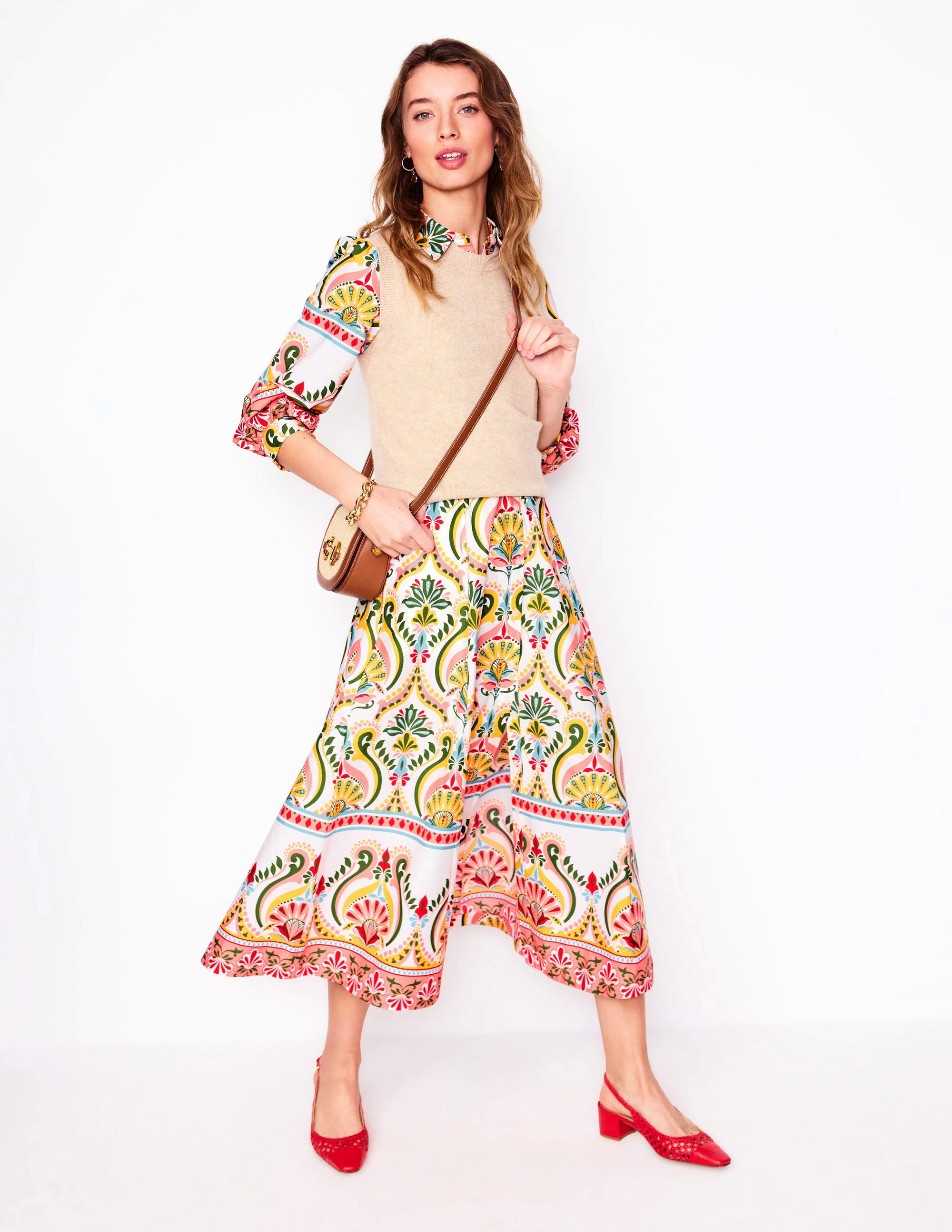  Cotton Shirt Dress-Multi, Ornamental Floral