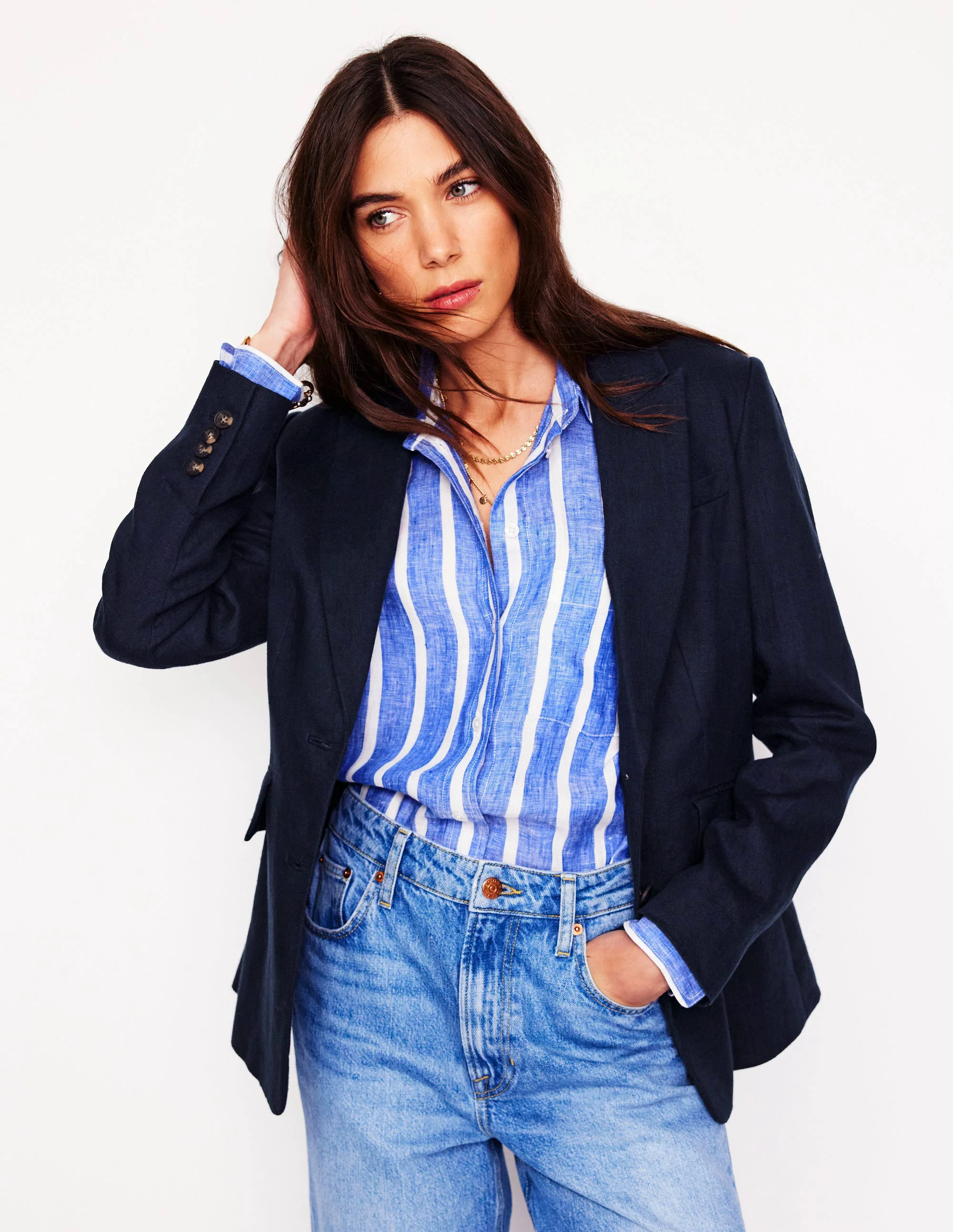  Linen Blazer-Navy