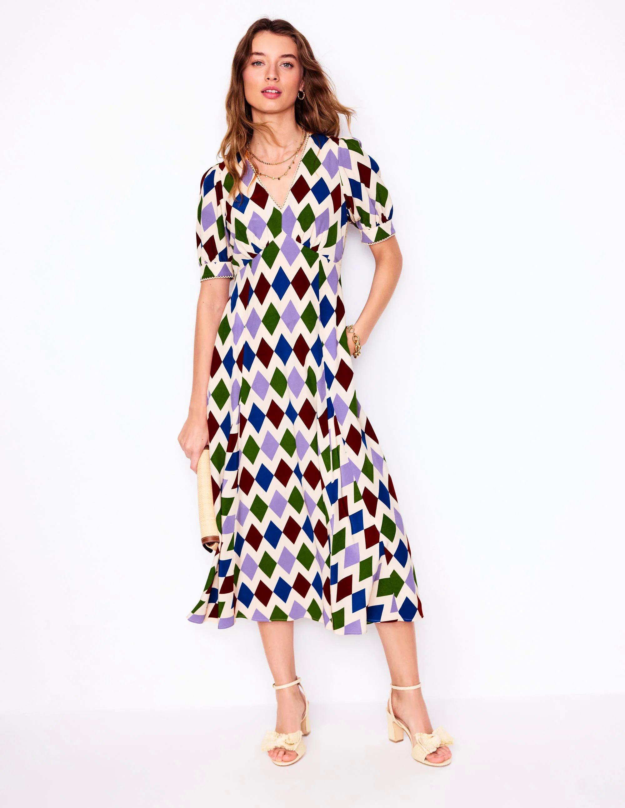  Tea Dress-Multi, Diamond Stripe