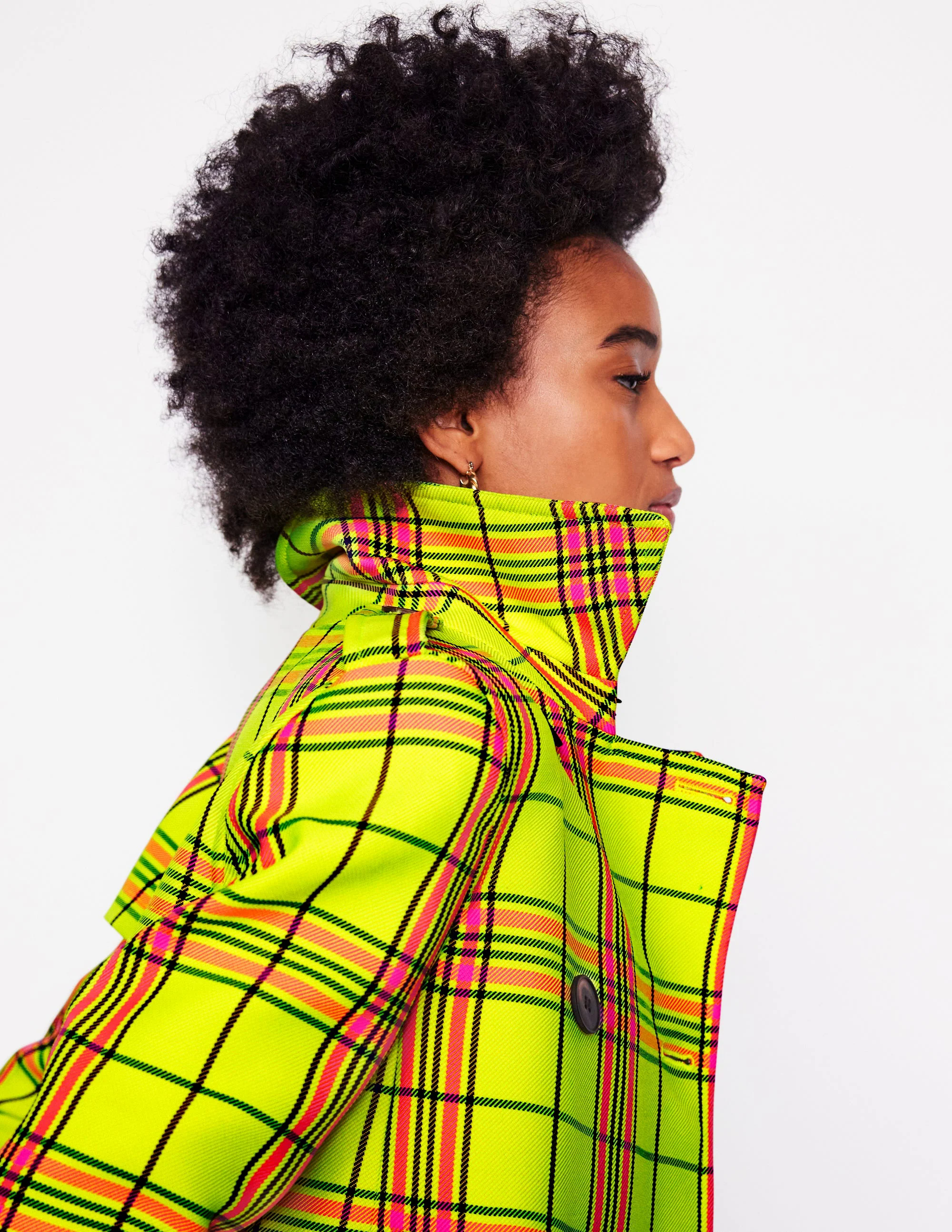  Cropped Trench-Neon Yellow Check