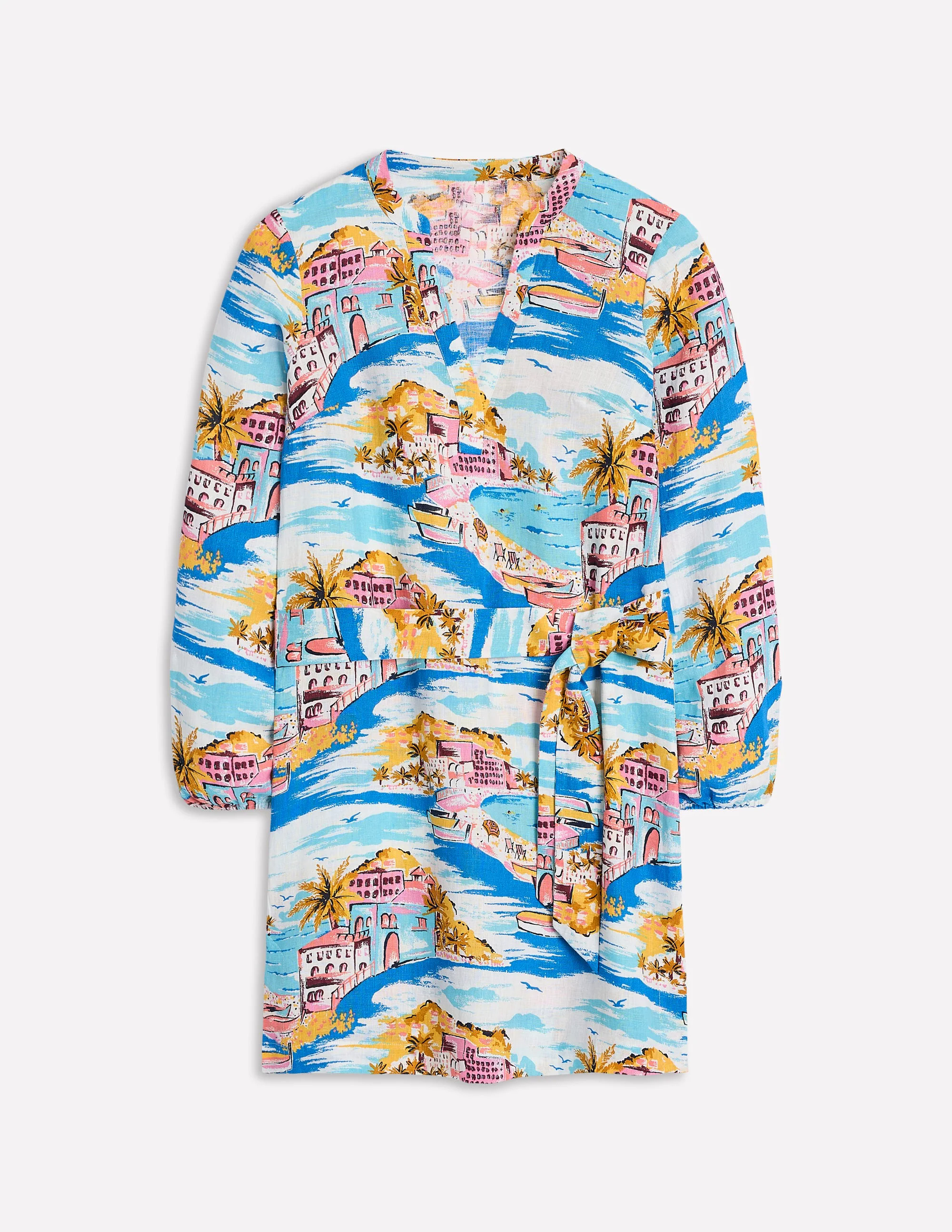  Linen Tie Waist Dress-Multi, Paradise Bay