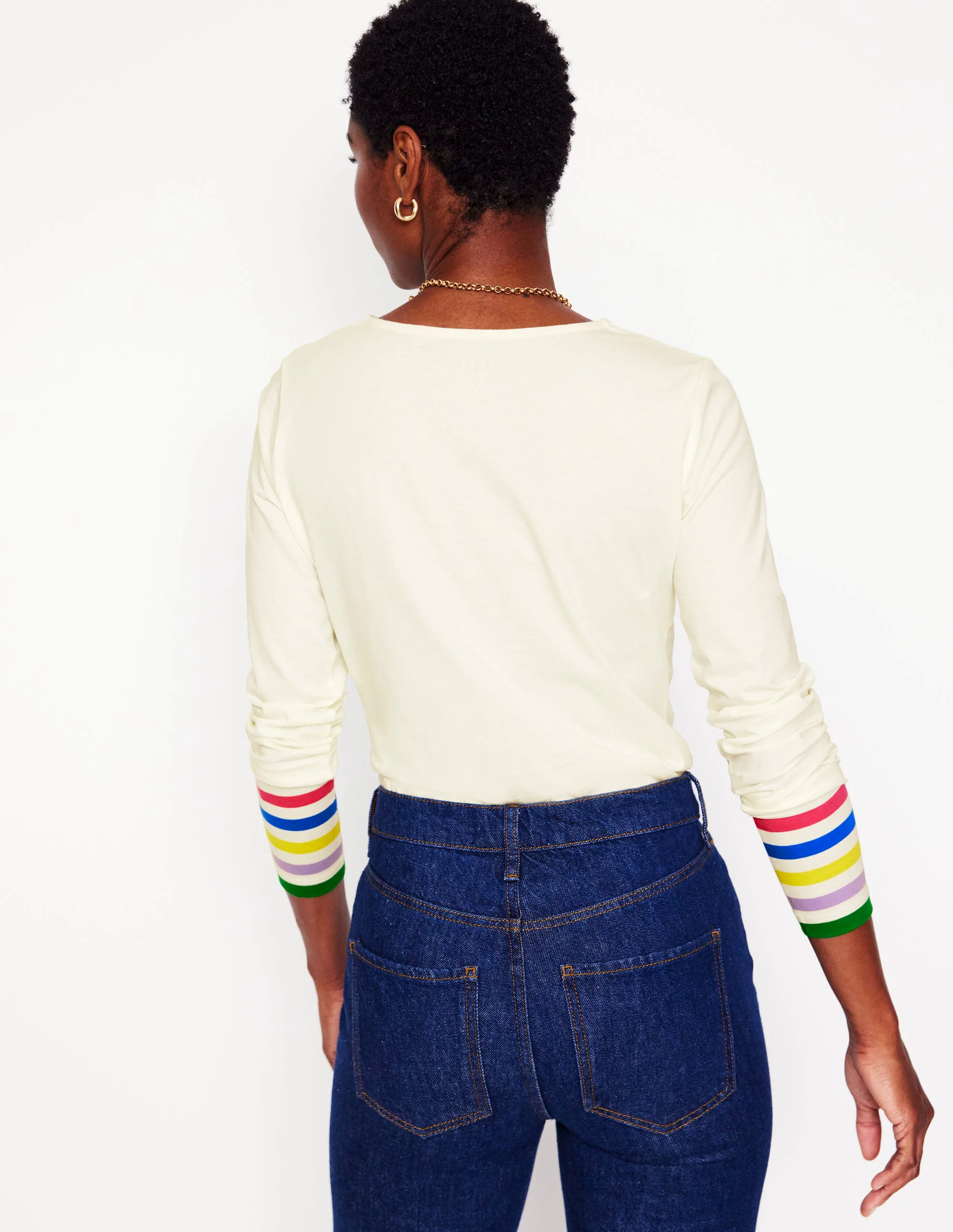 Stripe Cuff Top-Ivory Rainbow Stripe Cuff Stripe Cuff Top-Ivory Rainbow Stripe Cuff