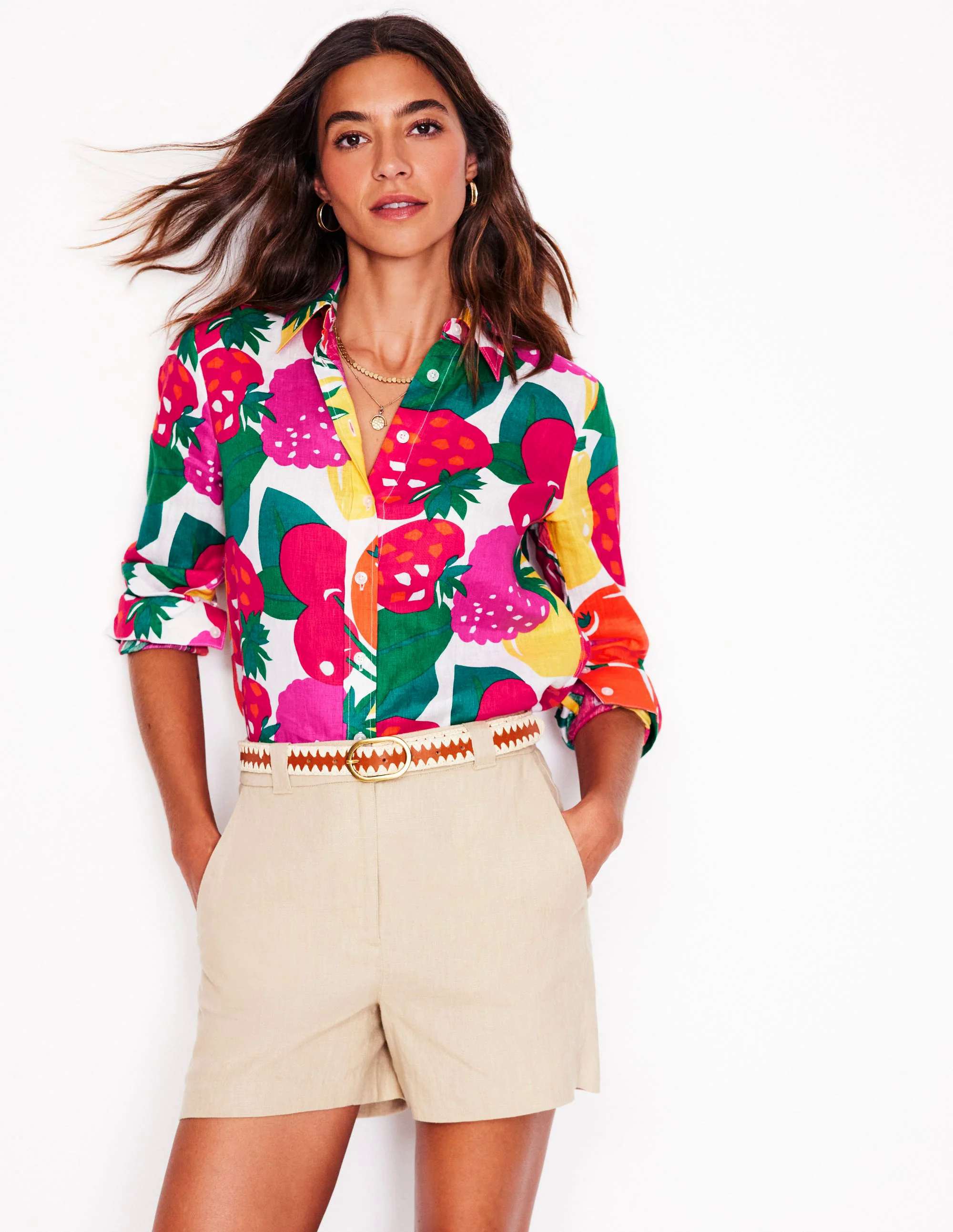  Linen Shirt-Multi, Summer Fruits