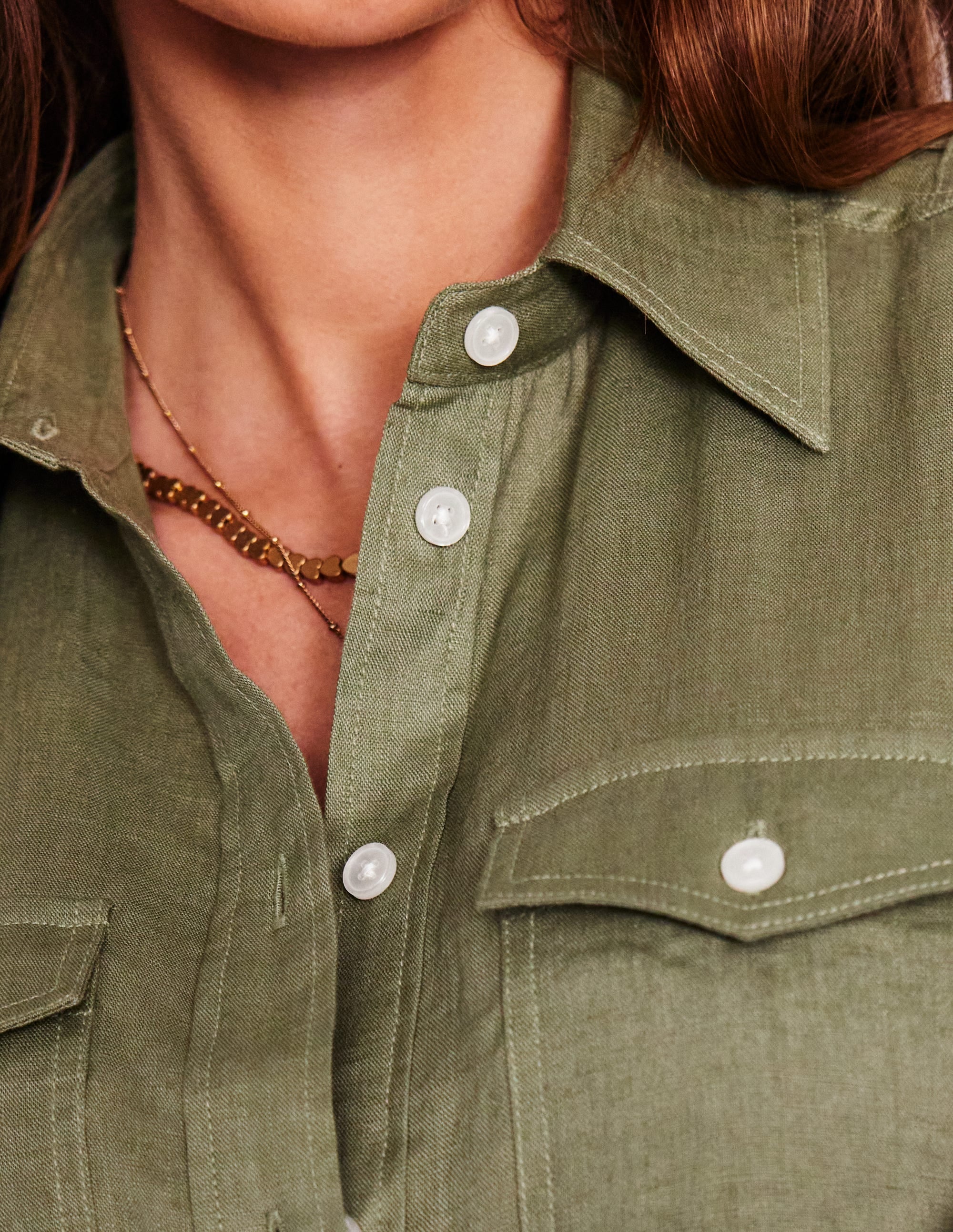 Longline Linen Safari Shirt-Larch Green Longline Linen Safari Shirt-Larch Green