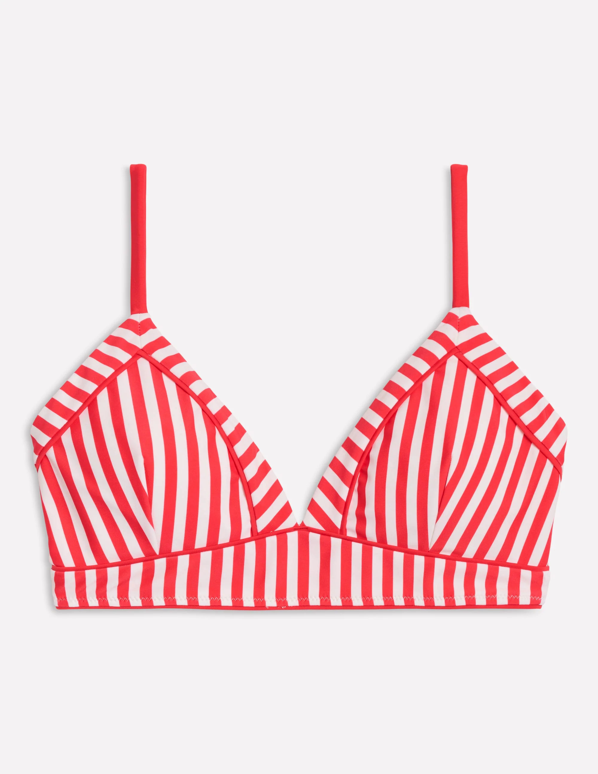  String V Neck Bikini Top-Coral Punch/Ivory Stripe