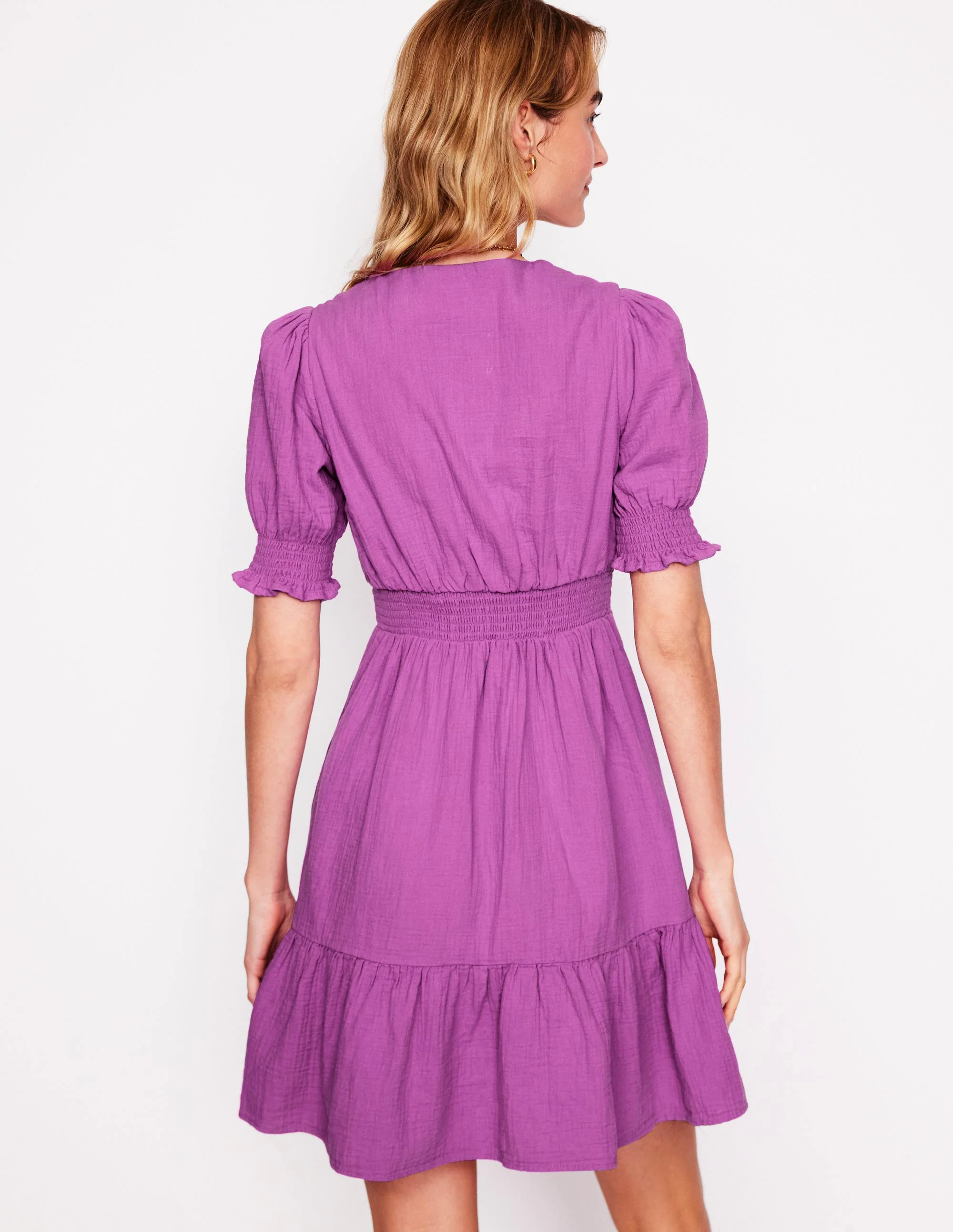  Double Cloth Short Dress-Foxglove