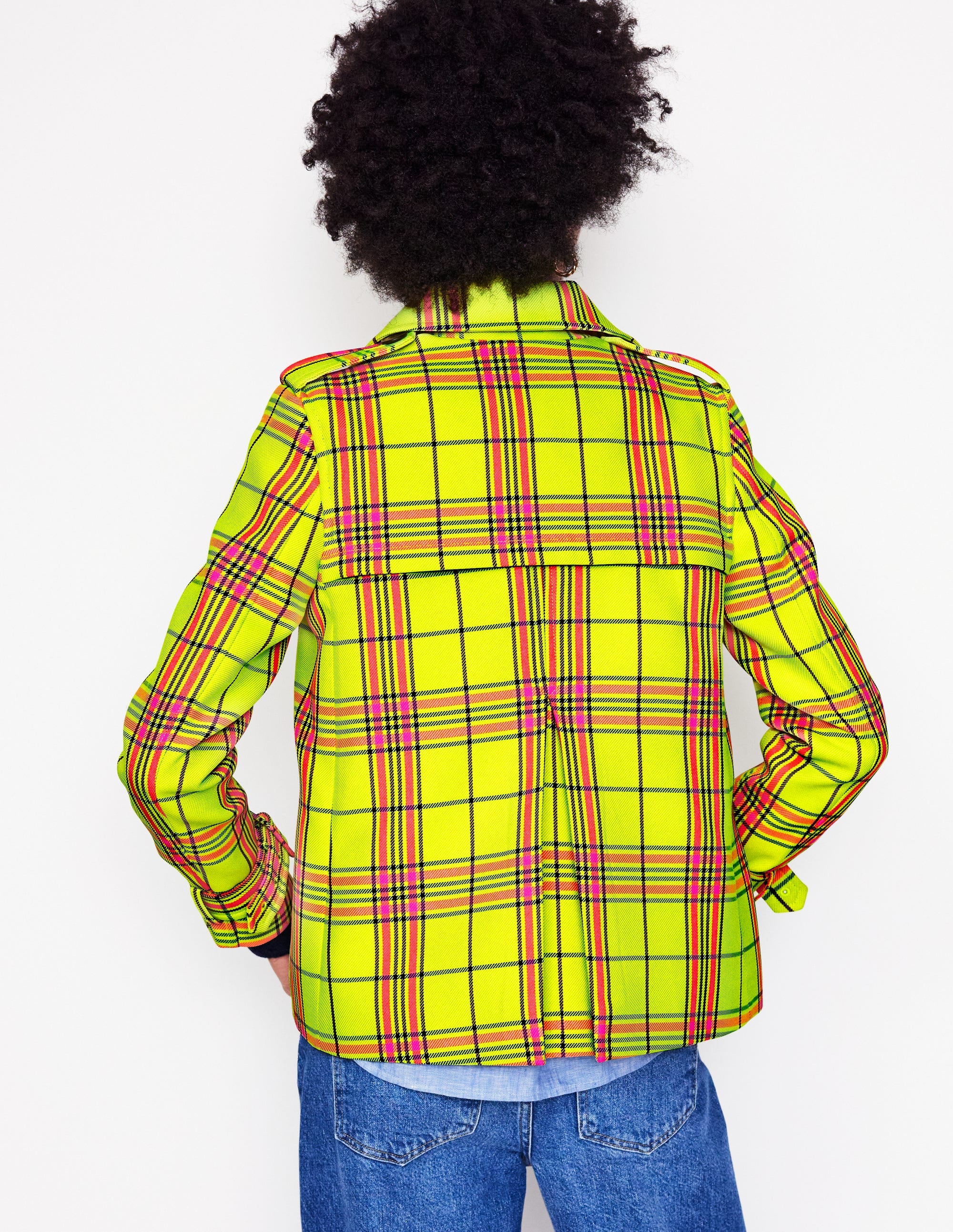  Cropped Trench-Neon Yellow Check