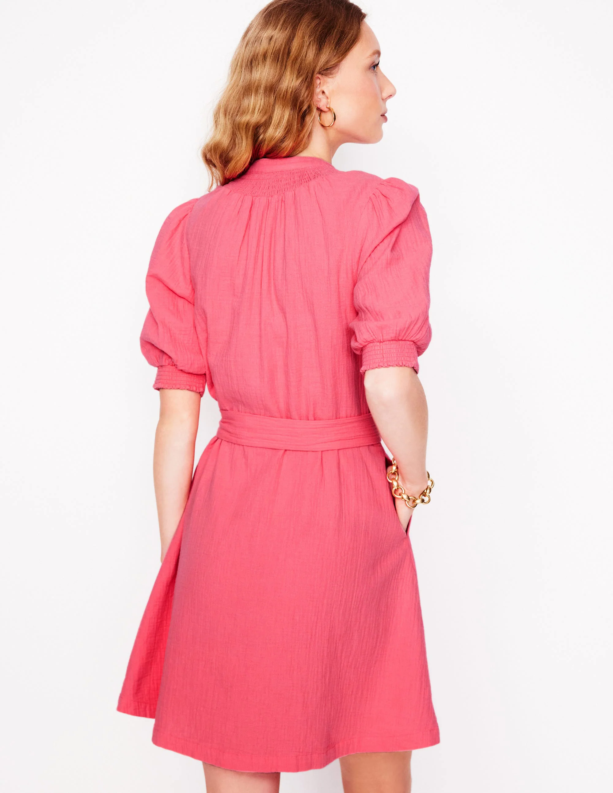  Double Cloth Short Dress-Azalea Pink