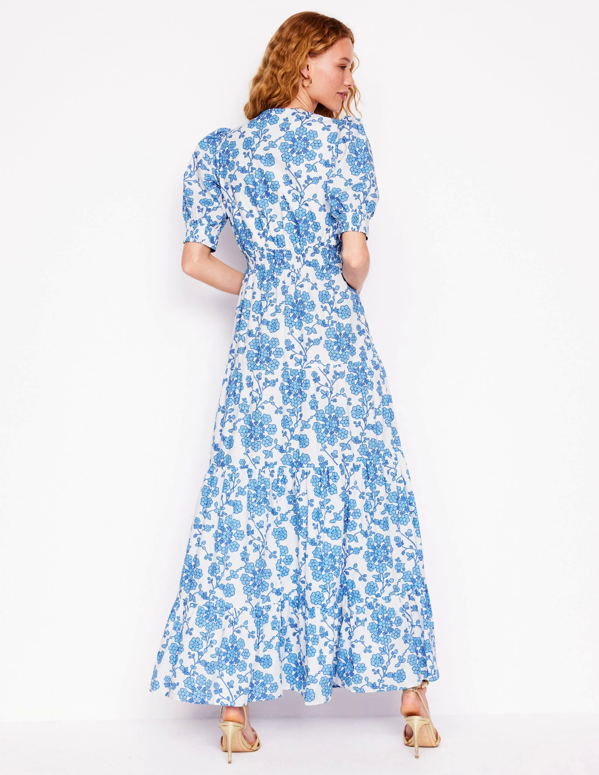  Puff Sleeve Maxi Dress-Ivory, Trailing Yarrow