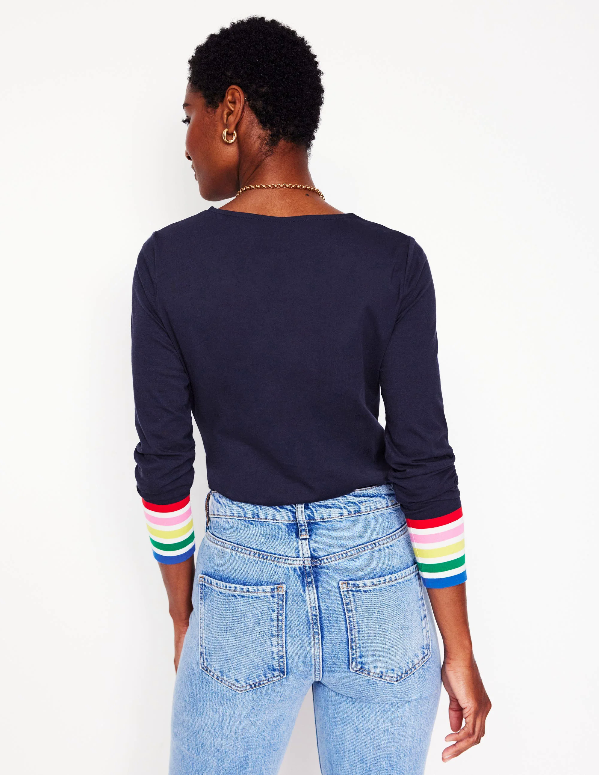 Stripe Cuff Top-Navy Rainbow Stripe Cuff Stripe Cuff Top-Navy Rainbow Stripe Cuff
