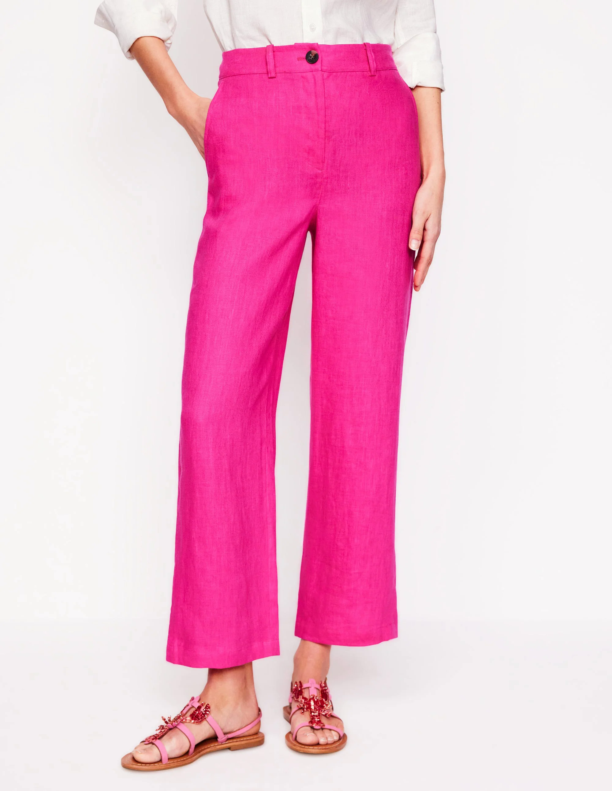  Crop Linen Pants-Pink Peony