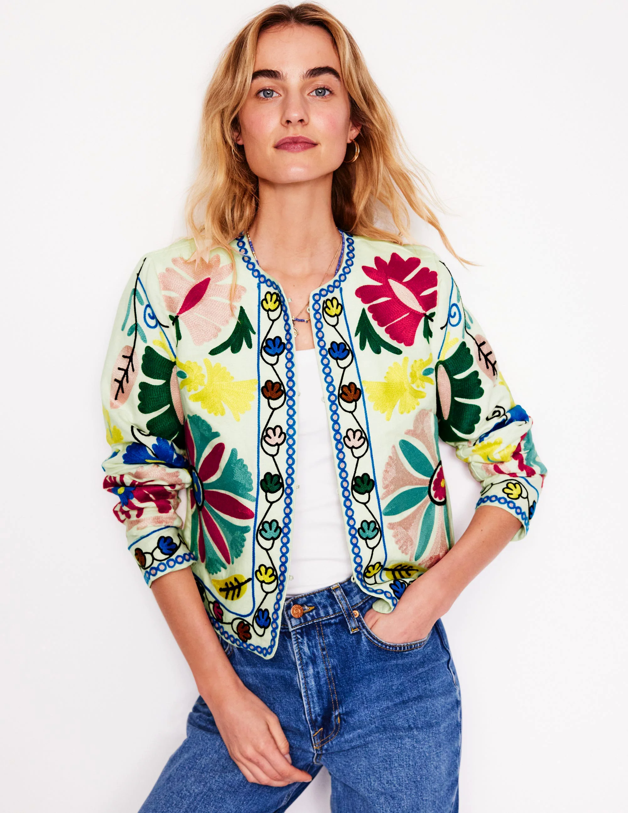 Embroidered Linen Jacket-Multi Embroidery